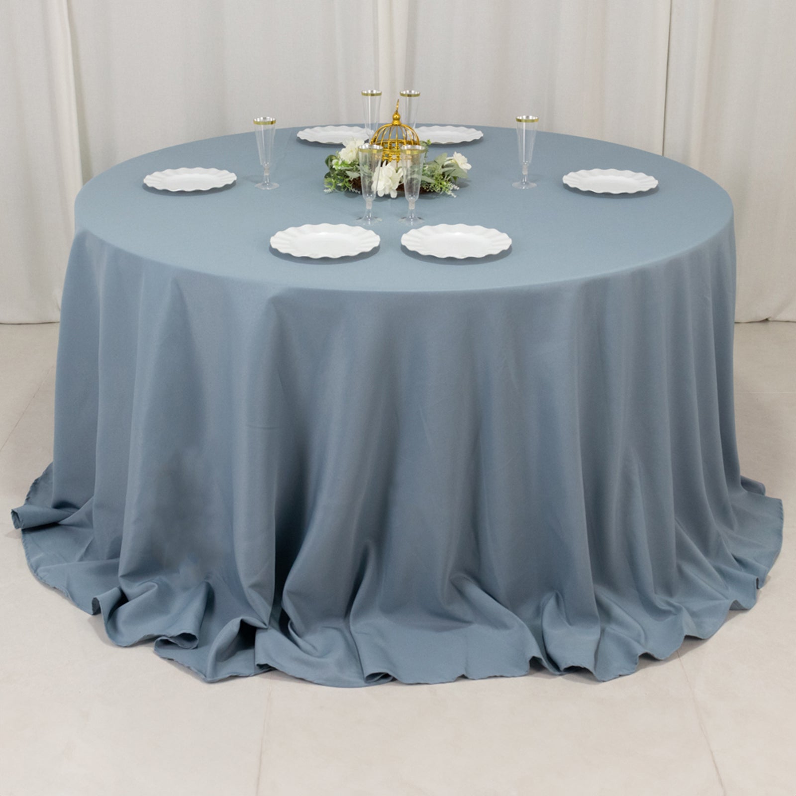 Premium Polyester 132" Round Tablecloth Dusty Blue - Seamless 220GSM Wrinkle-Resistant Table Cover