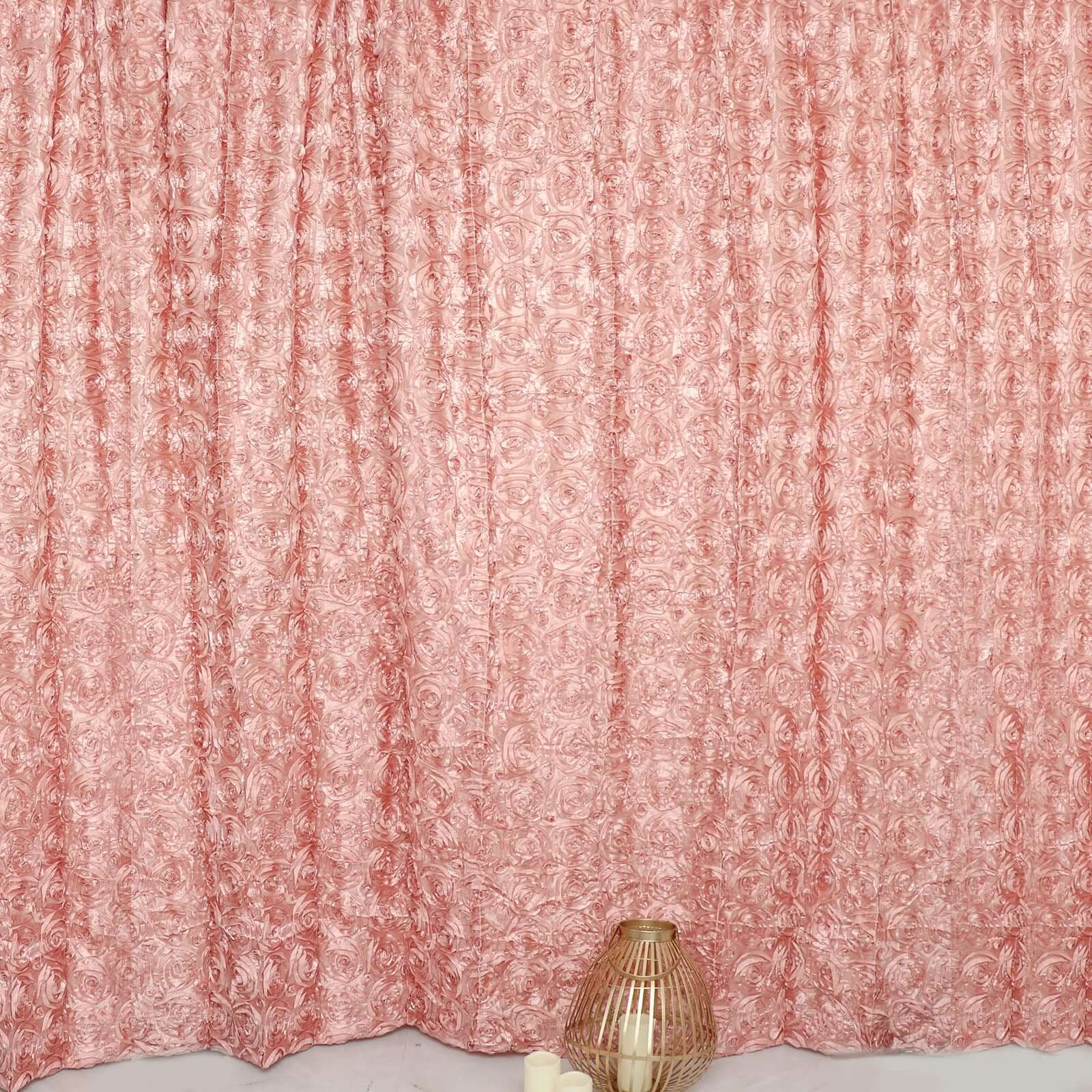 8ftx8ft Dusty Rose Satin Rosette Event Curtain Drapes, Backdrop Event Panel