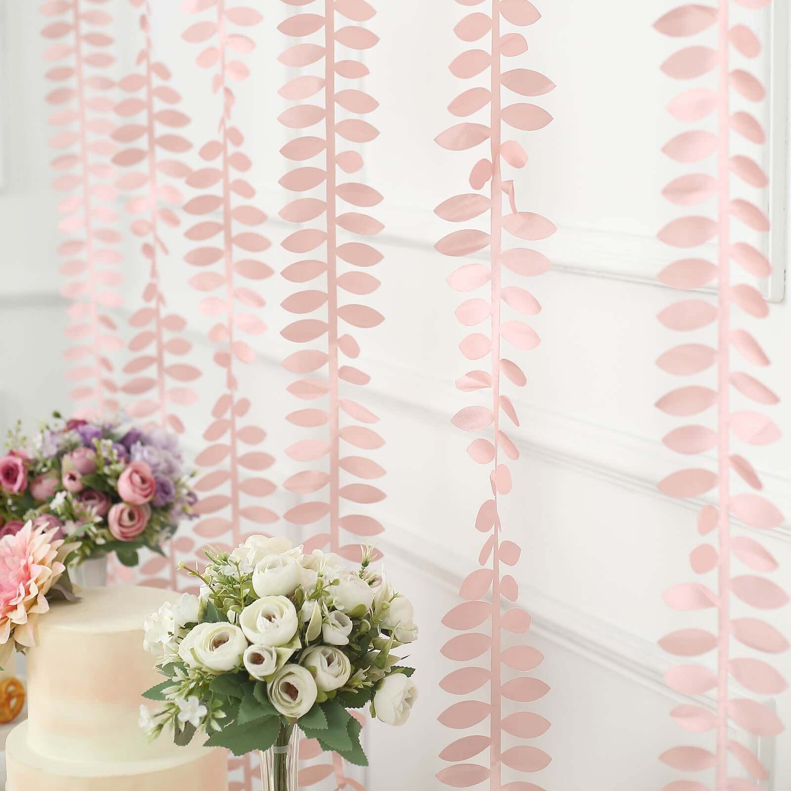 Taffeta Ribbon Sash with 4" Leaf Petal Design Dusty Rose 50ft - Sophisticated Artificial Fabric Garland