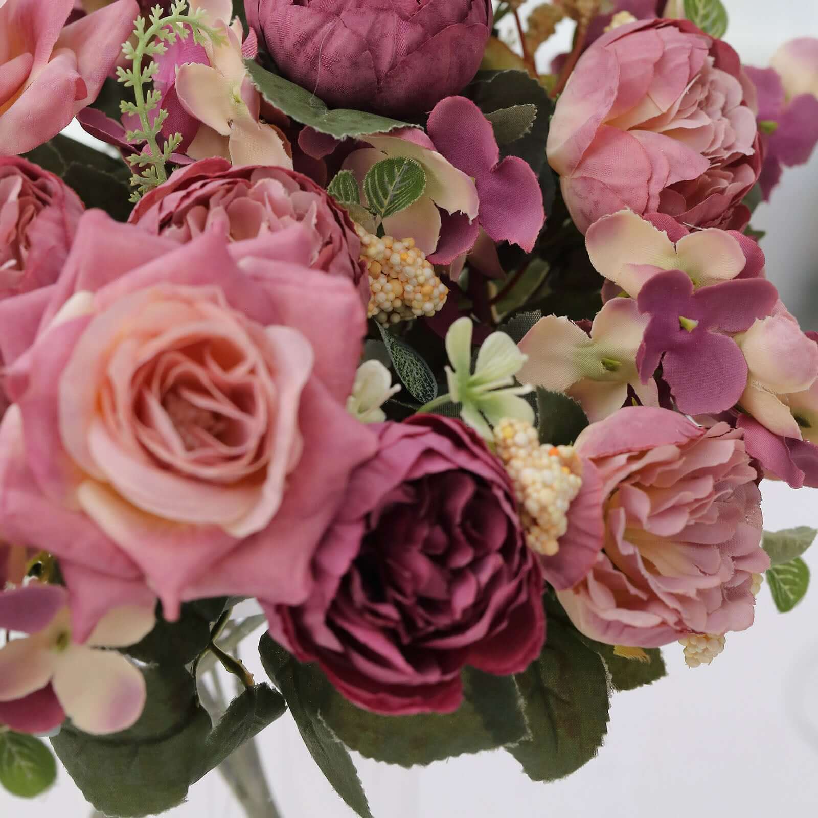 2 Pack Artificial Rose & Peony Floral Arrangements – 12" Dusty Rose Silk Bouquets for Weddings & Home Décor