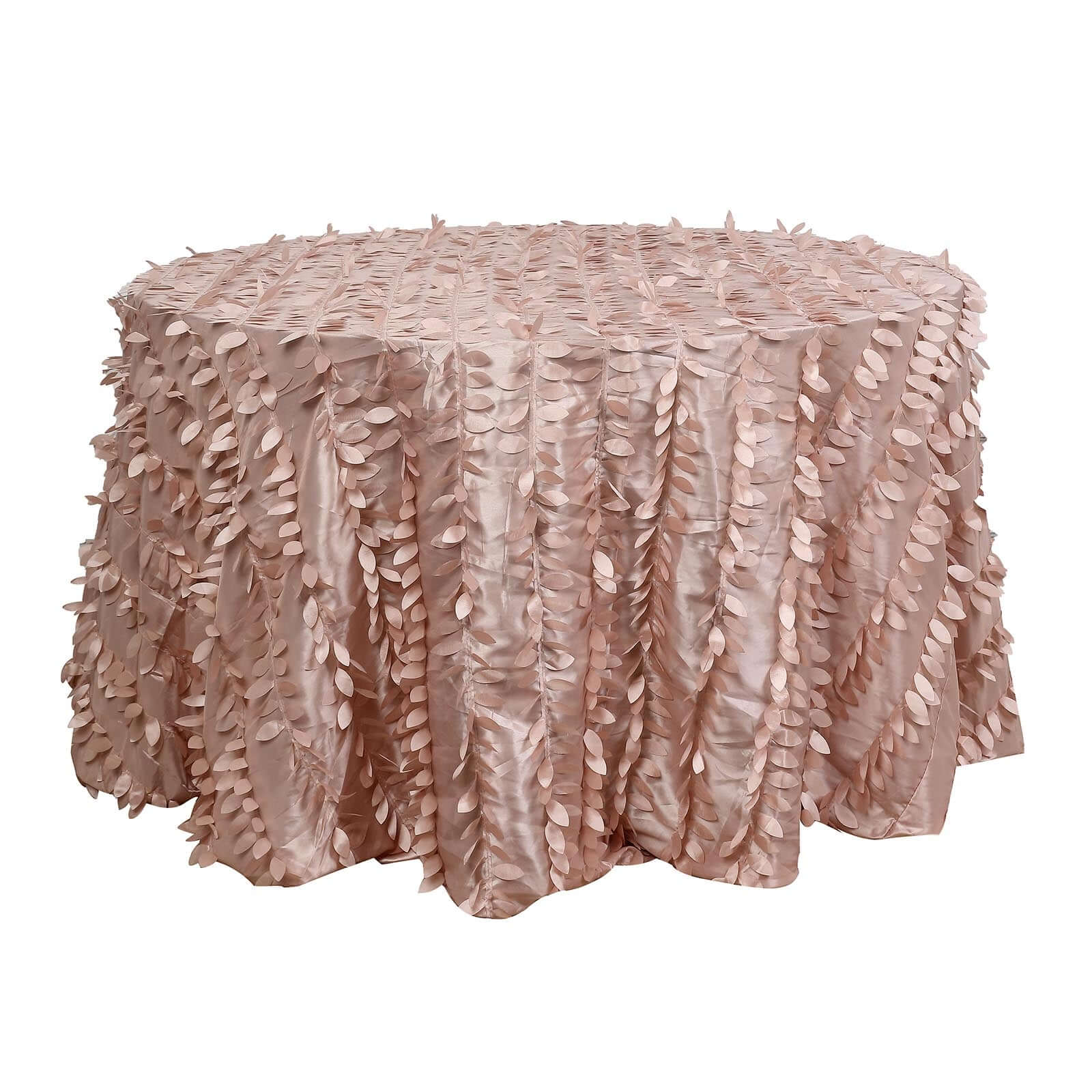 Taffeta 120" Round Tablecloth Dusty Rose | 3D Leaf Petal Design Seamless Table Cover