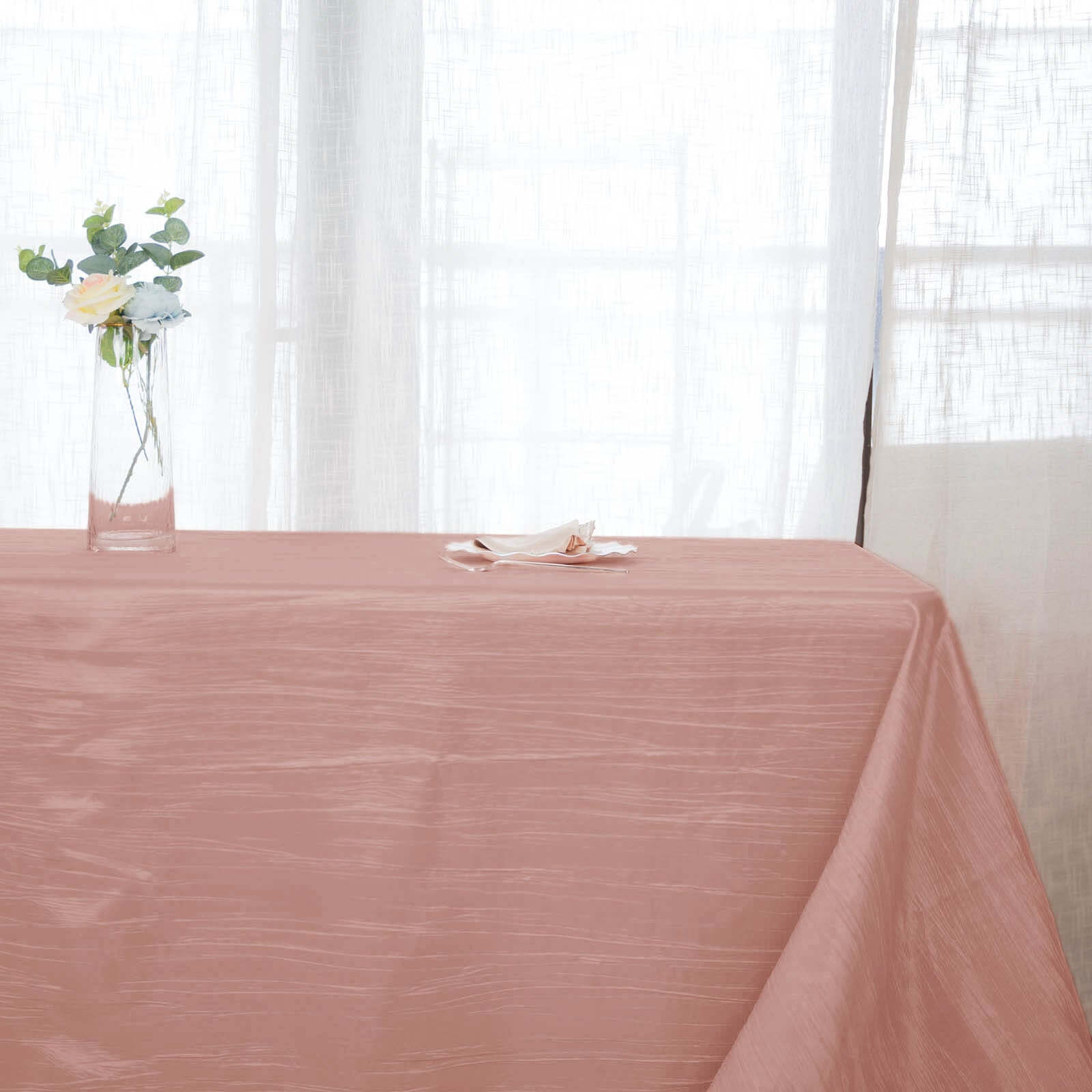 Taffeta 90"x156" Rectangle Tablecloth Dusty Rose - Accordion Crinkle Seamless Table Cover