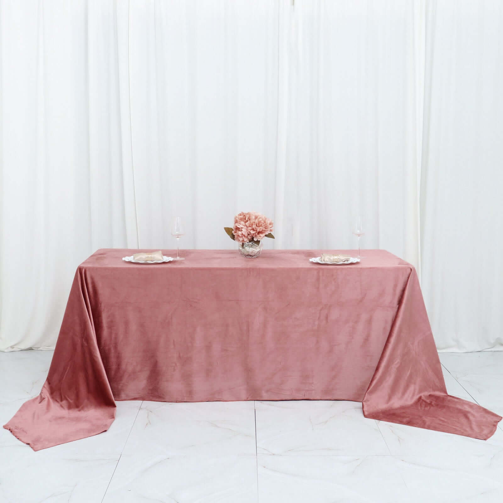 Premium Velvet 90"x156" Rectangle Tablecloth Dusty Rose - Reusable Soft & Seamless Table Cover