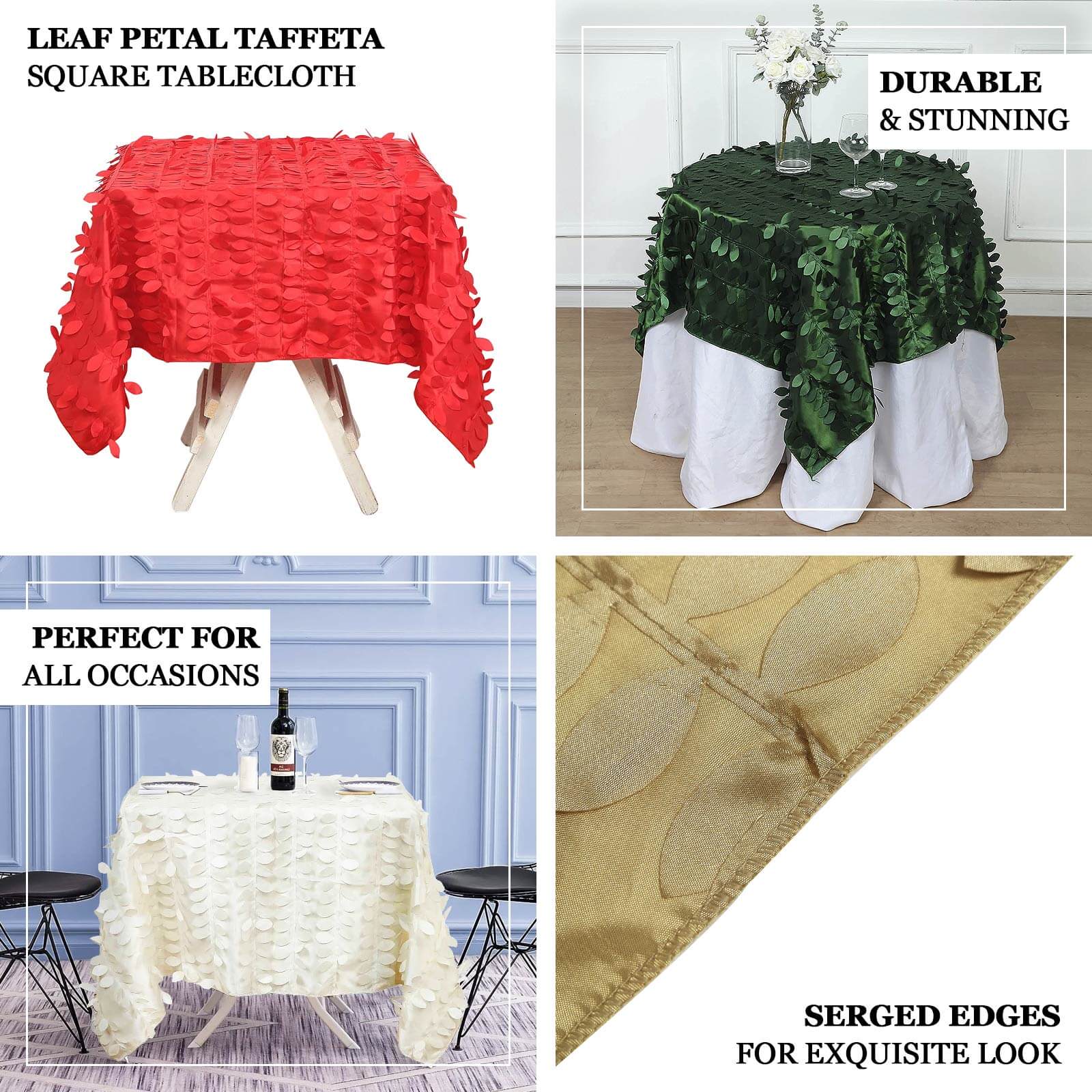 Taffeta 54"x54" Square Tablecloth Dusty Rose 3D Leaf Petal Table Cover