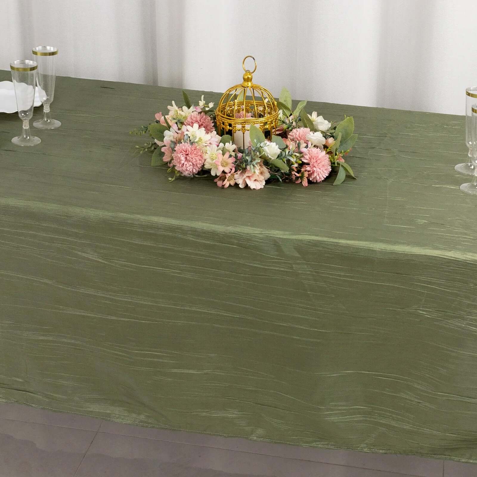 Taffeta 60"x102" Rectangle Tablecloth Dusty Sage Green - Accordion Crinkle Table Cover
