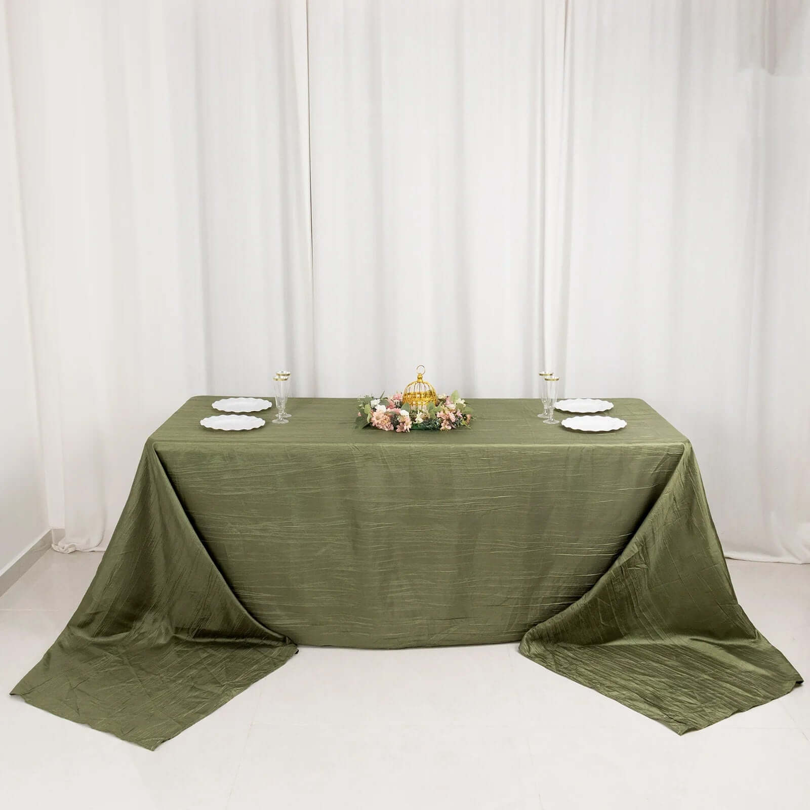 Taffeta 90"x156" Rectangle Tablecloth Dusty Sage Green - Accordion Crinkle Seamless Table Cover