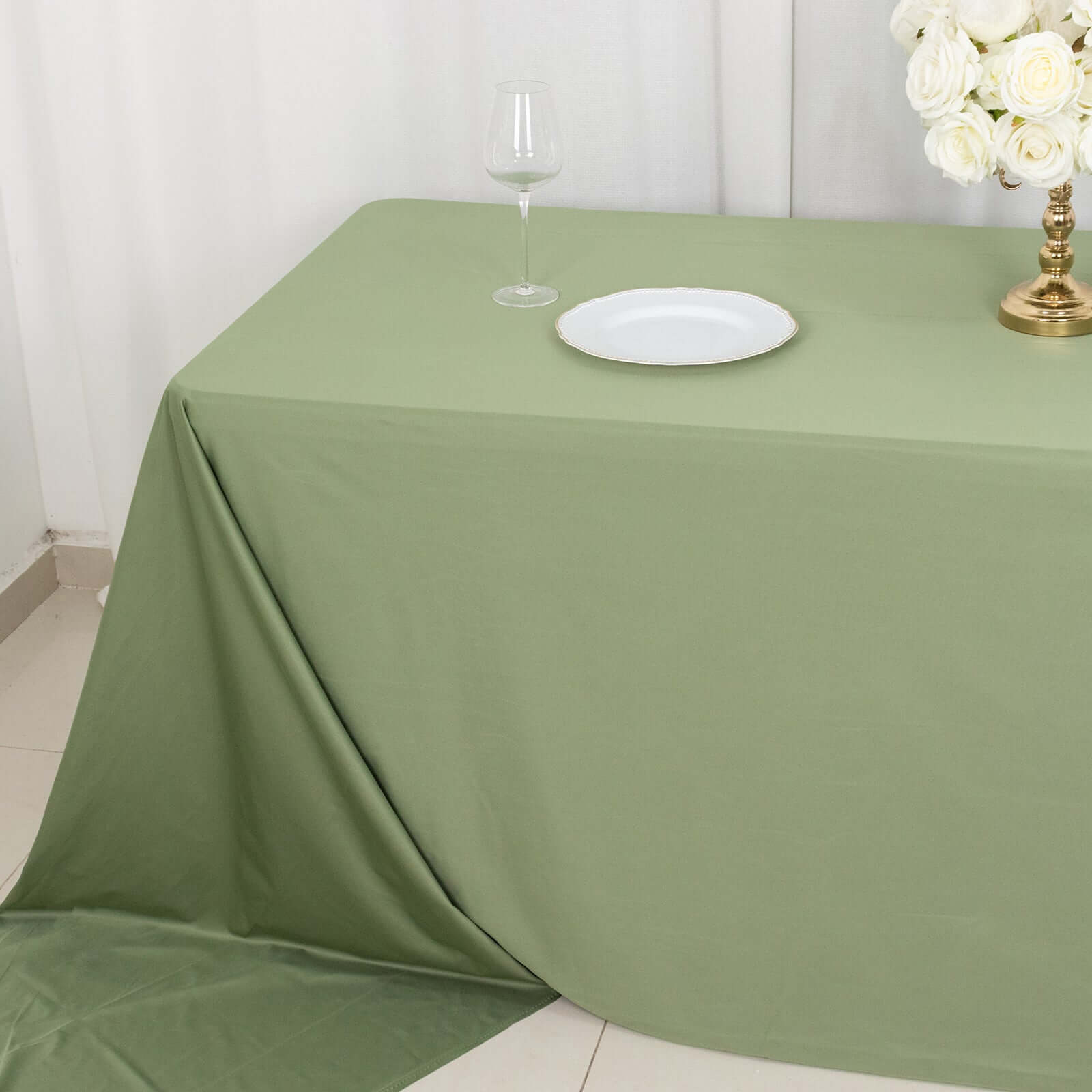 Scuba Rectangular 90"x156" Tablecloth Dusty Sage Green - Wrinkle Free, Stain Resistant & Seamless Table Cover