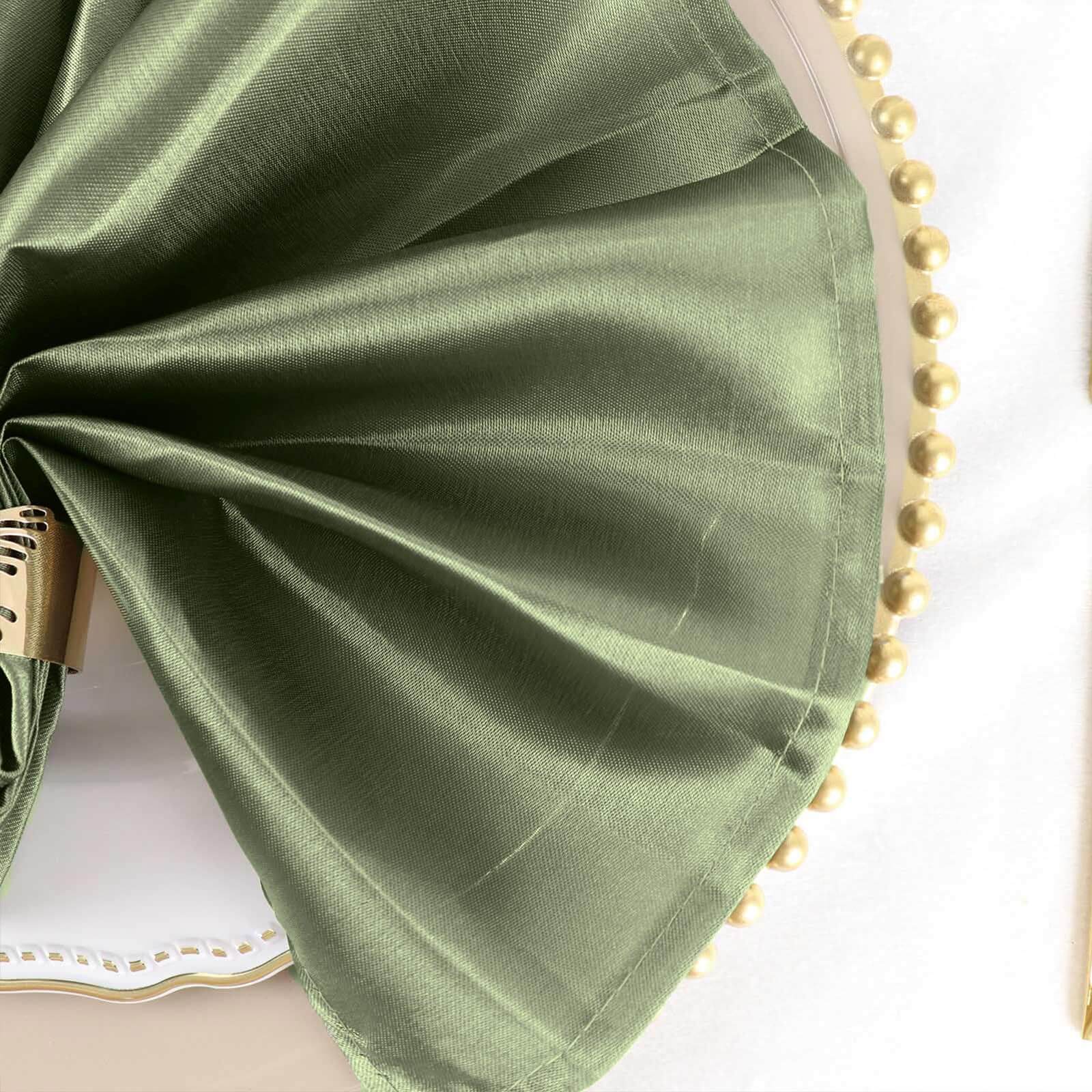 5 Pack Satin 20"x20" Napkins Dusty Sage Green - Luxurious Shine & Smooth Dinner Napkins