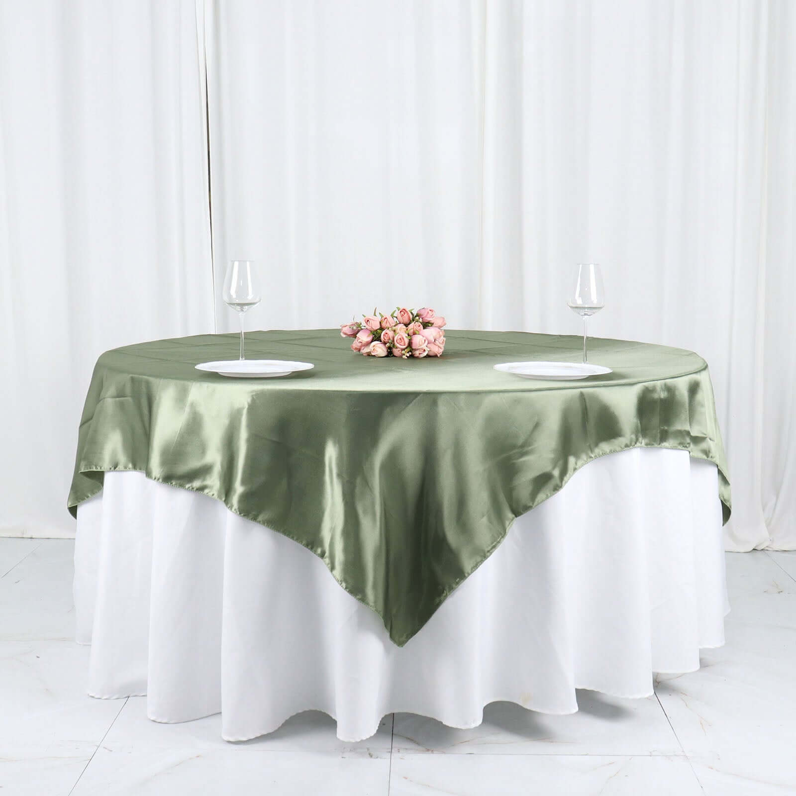 Satin 72"x72" Table Overlay Square Tablecloth Dusty Sage Green - Smooth Finish Table Cover