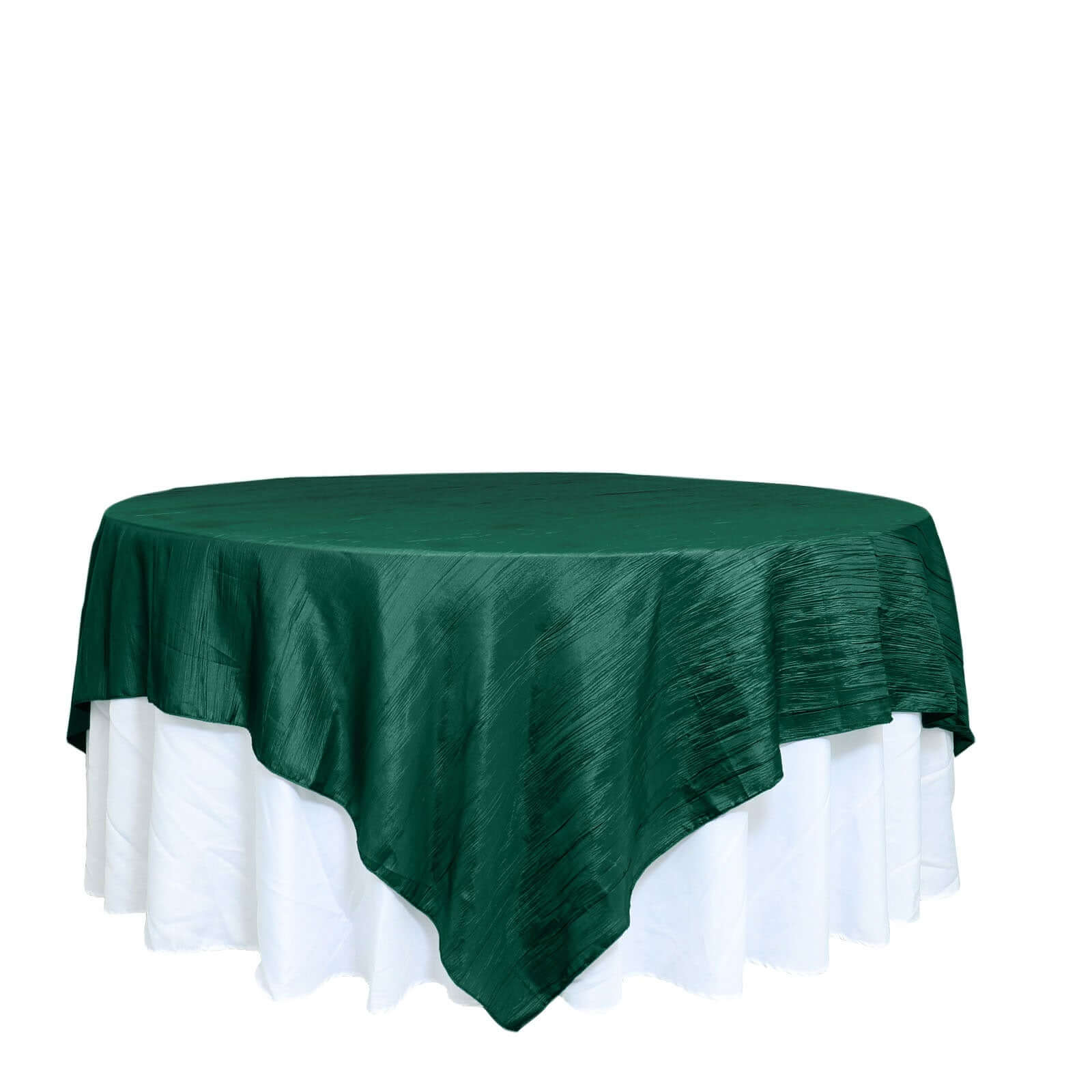 Taffeta 90"x90" Table Overlay Square Tablecloth Hunter Emerald Green - Accordion Crinkle Table Cover