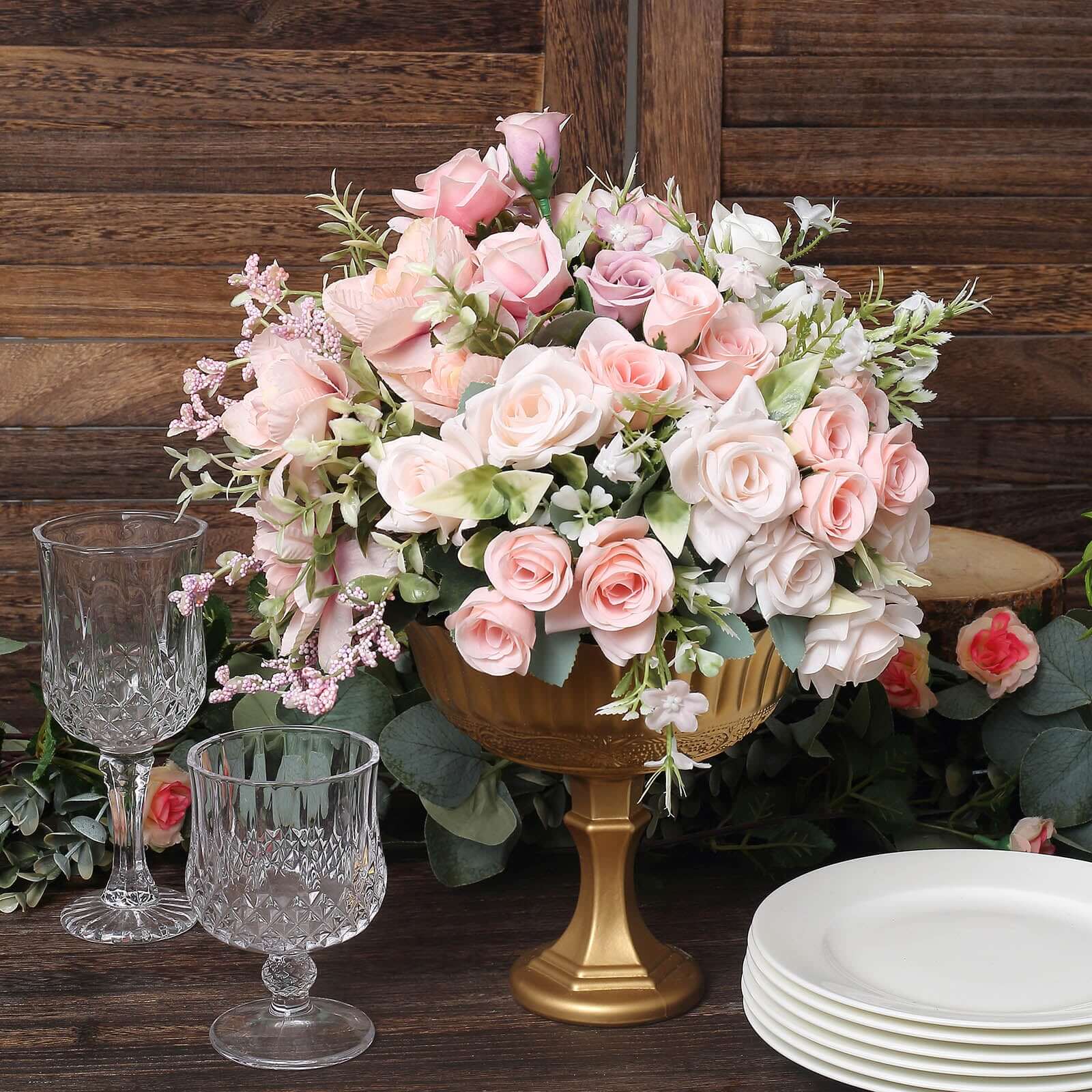 Glass Compote Floral Bowl Pedestal Vase Roman Style Gold - Antique Flower Vase for Sophisticated Event Décor 7"