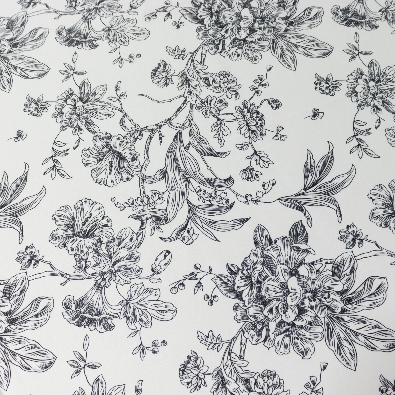 Polyester 132" Round Tablecloth White - Black French Toile Pattern for Chic Weddings
