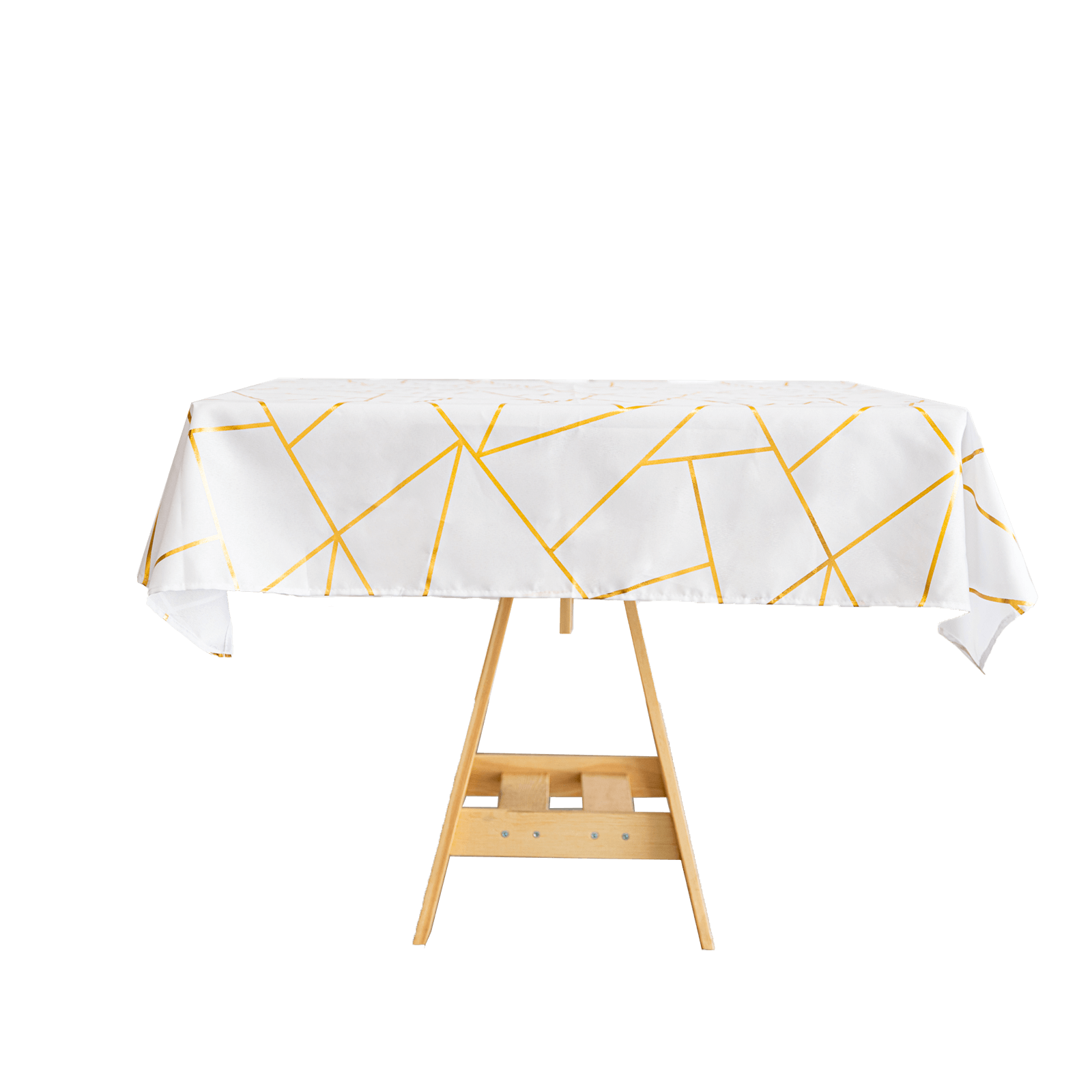 Polyester 54"x54" Square Tablecloth White with Gold Foil Geometric Pattern - Wrinkle-Resistant & Durable for Stylish Settings