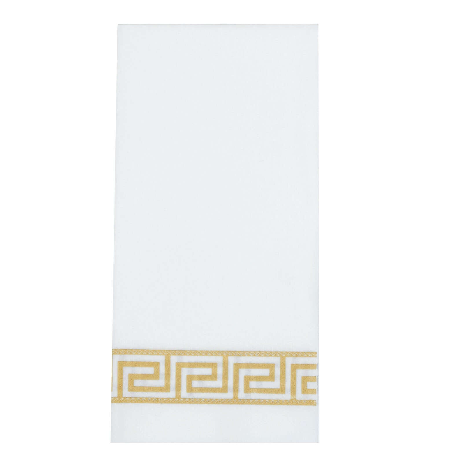 25 Pack Linen-Like Paper 8"x4" Napkins White with Gold Greek Key Design - Soft & Absorbent Airlaid Hand Towels for Exquisite Weddings & Events