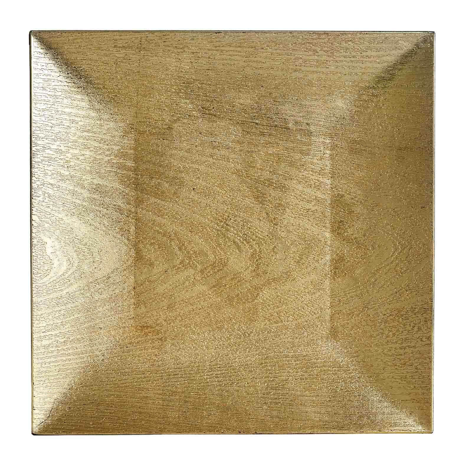 6-Pack Acrylic Square Charger Plates 12" in Gold with Embossed Wood Grain, Boho Chic Dinner Party Decor Charger Tableware