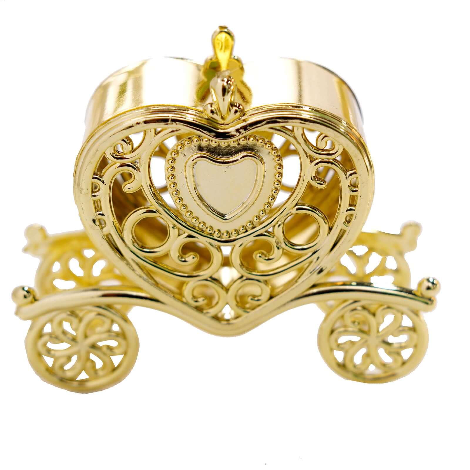 12 Pack 4" Gold Princess Heart Carriage Treats Party Favor Boxes, Candy Container Gift Boxes