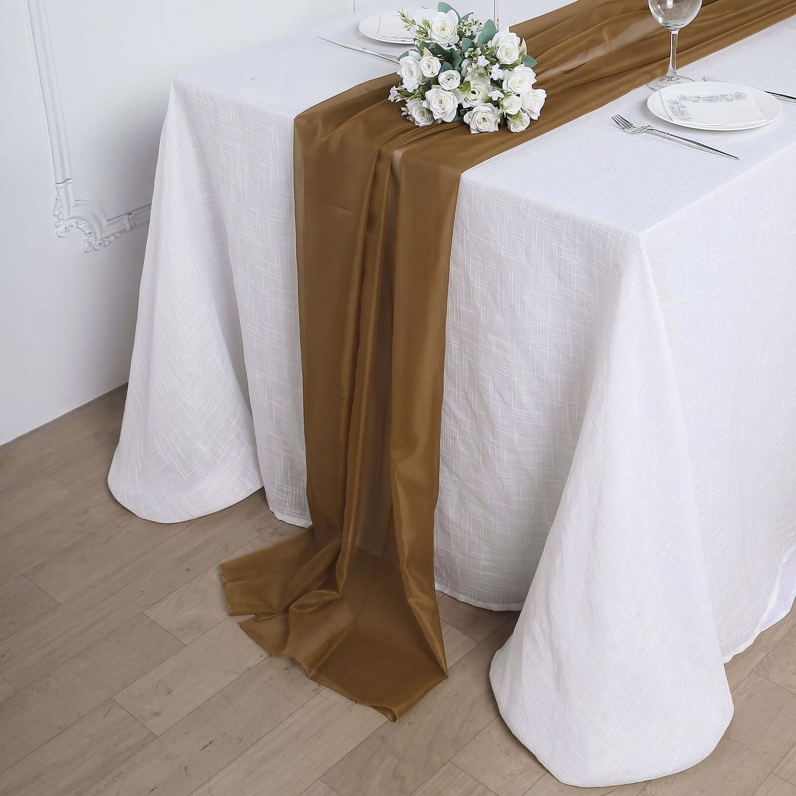 Chiffon 6ft Table Runner Gold - Chic Flowy & Lightweight Table Decor