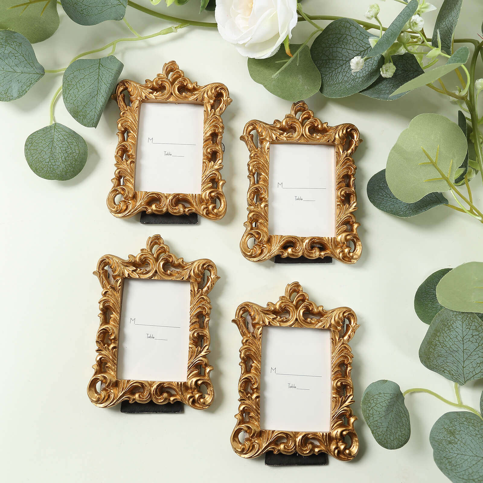 4-Pack Picture Frames Gold Resin Vintage Ornate Design Rectangle - Mini Photo Frame Wedding Place Card Holders & Party Favors 4"x3"