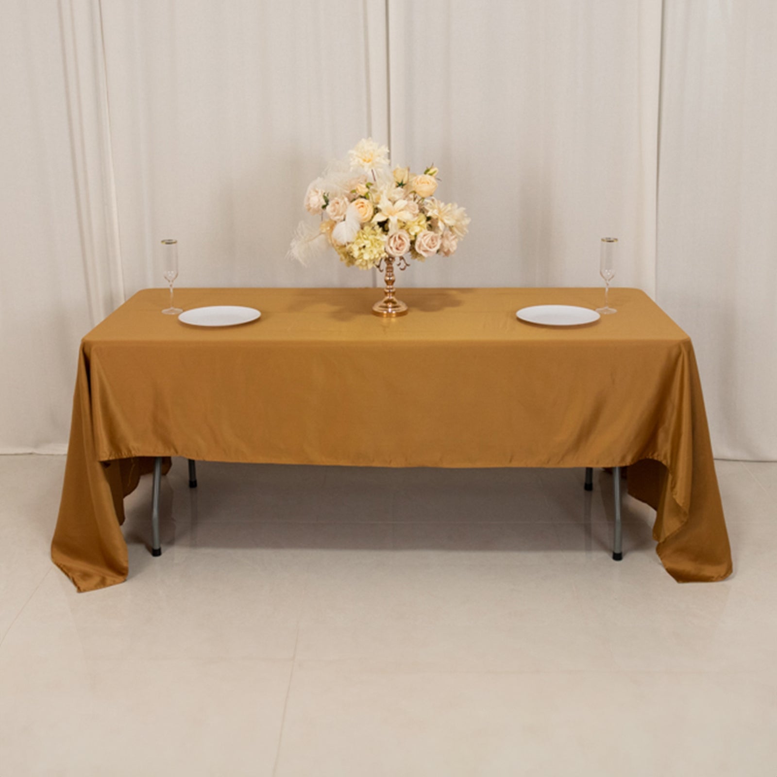 Lamour Satin 60"x126" Rectangle Tablecloth Gold - Soft & Silk-Like Table Cover for Upscale Dining