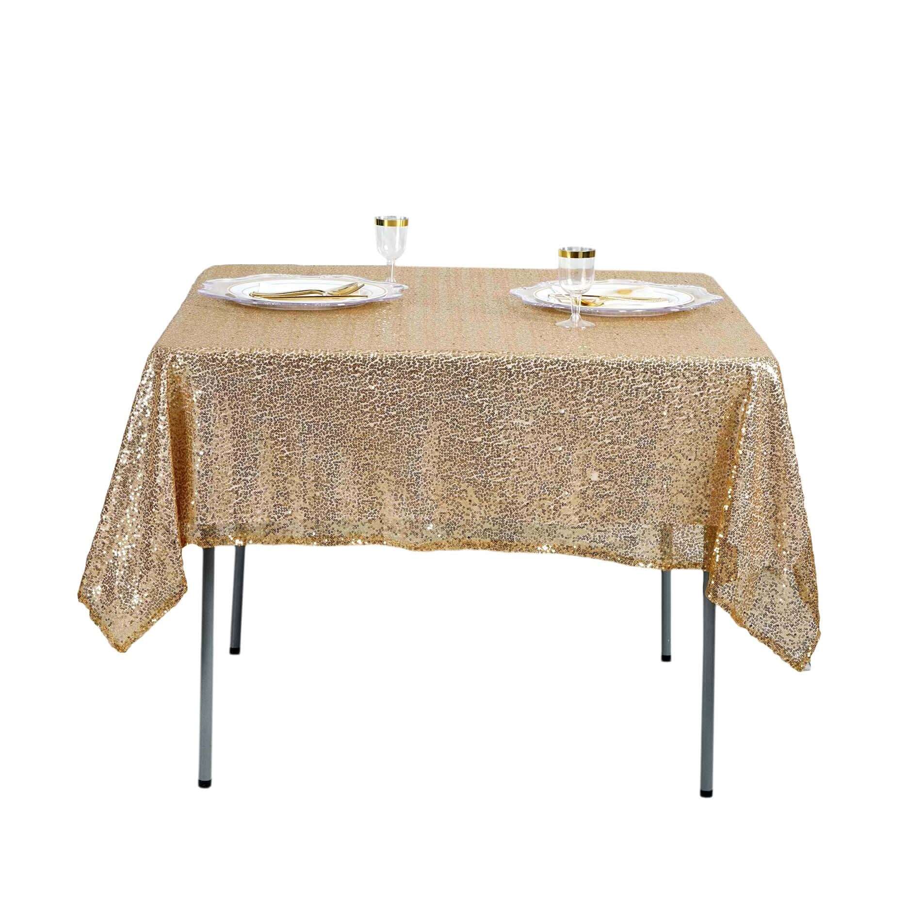 Sequin 60"x60" Table Overlay Square Tablecloth Gold - Luxe Wedding Table Topper