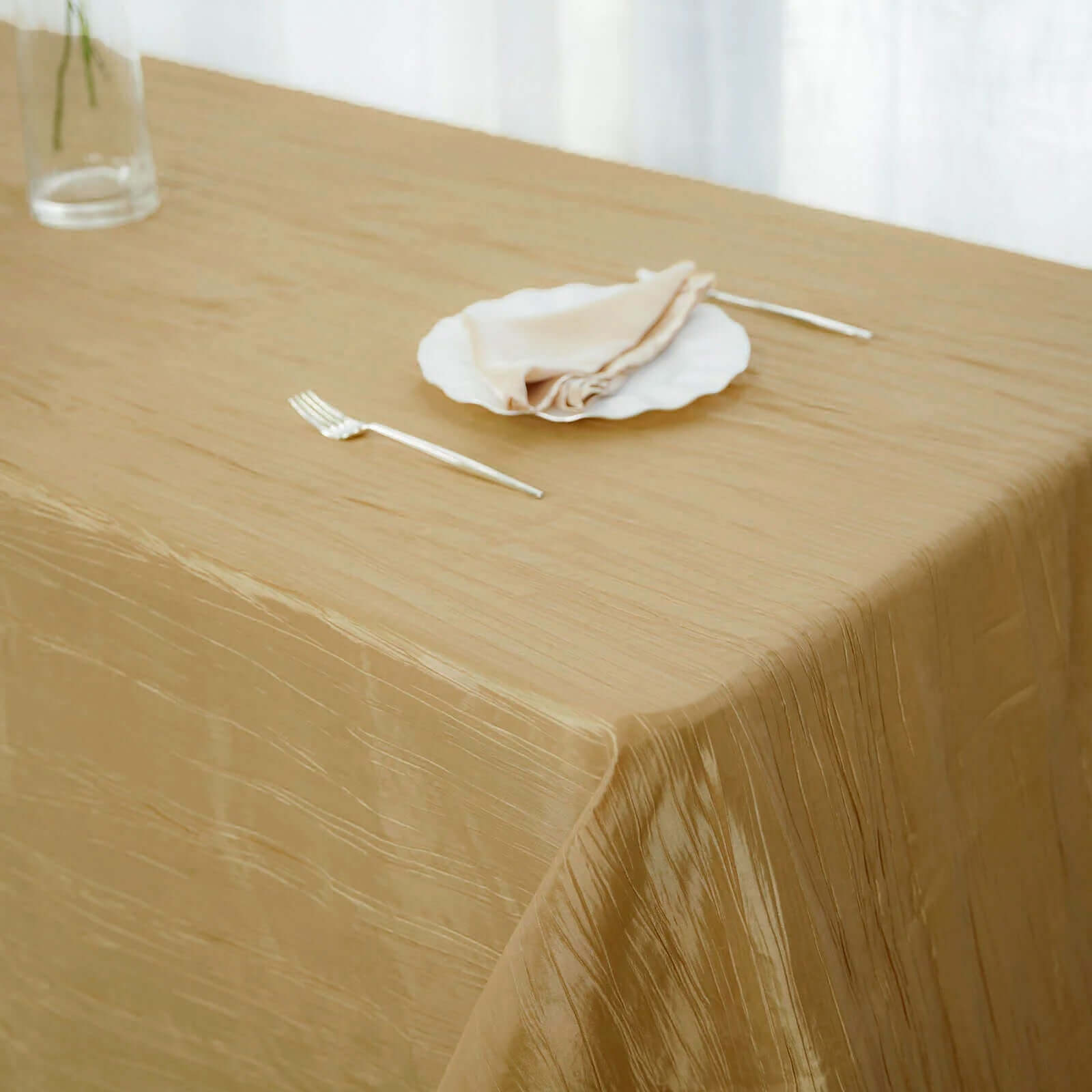 Taffeta 90"x156" Rectangle Tablecloth Gold - Seamless Accordion Crinkle Design for Stylish Celebrations