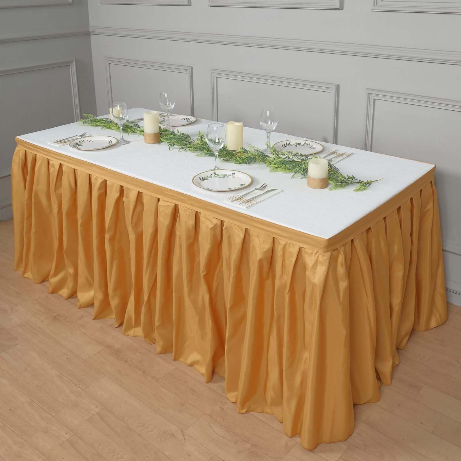 Polyester 21ft Table Skirt Gold - Classic Pleated Design for Weddings & Events