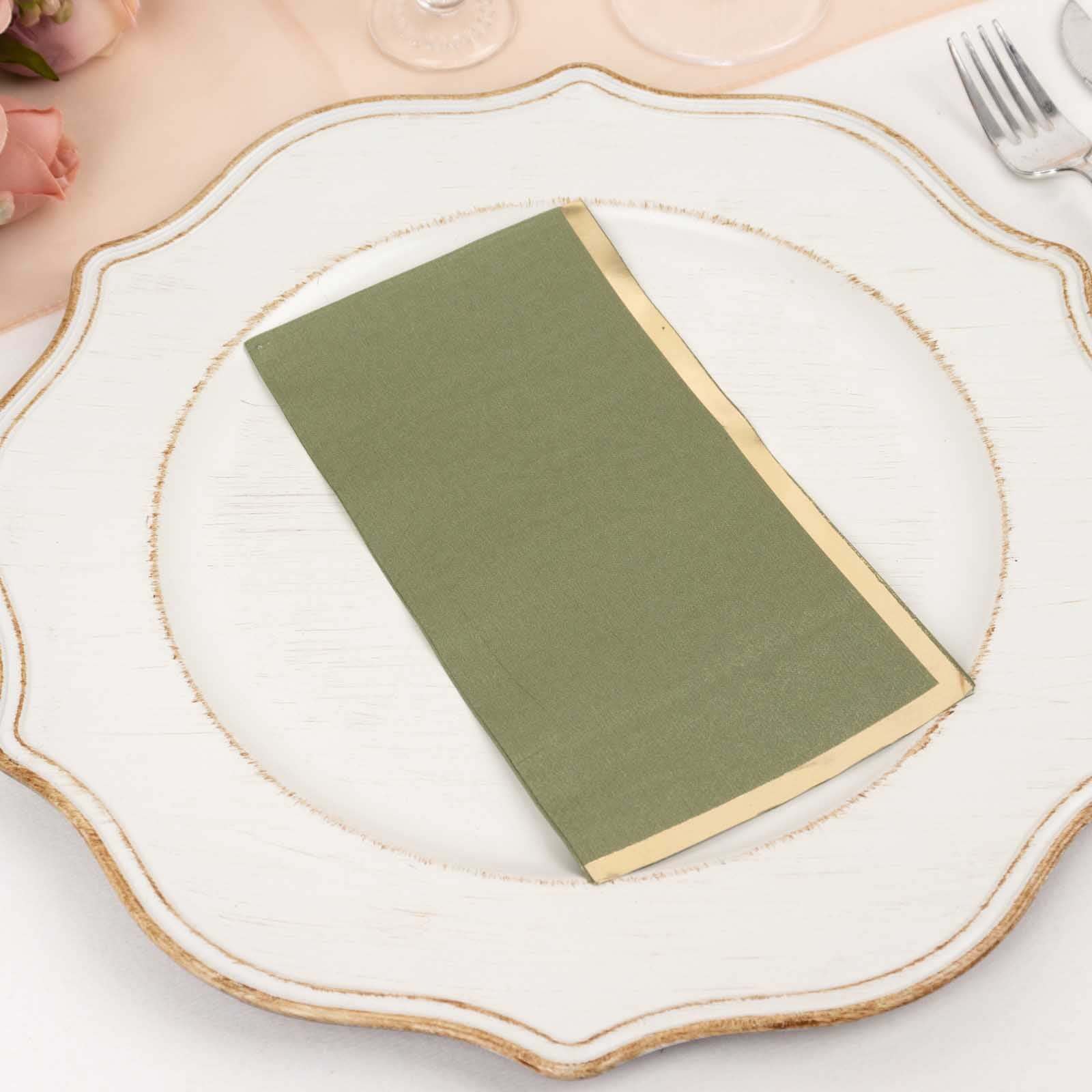 50-Pack Paper Dinner Napkins Dusty Sage Green with Gold Foil Edge 2 Ply - Stylish Disposable Napkins