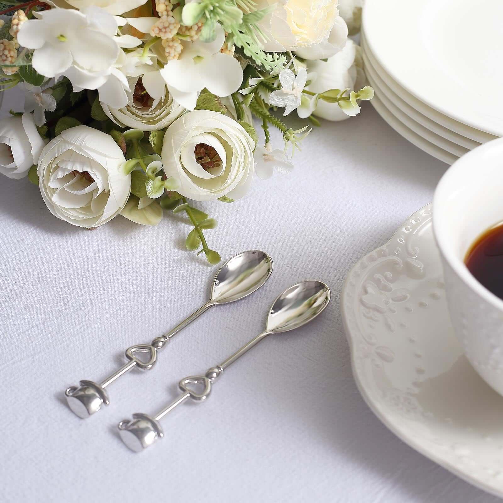 2 Pack 4" Silver Metal Couple Coffee Spoon Set Party Favors, Pre-Packed Wedding Souvenir Gift