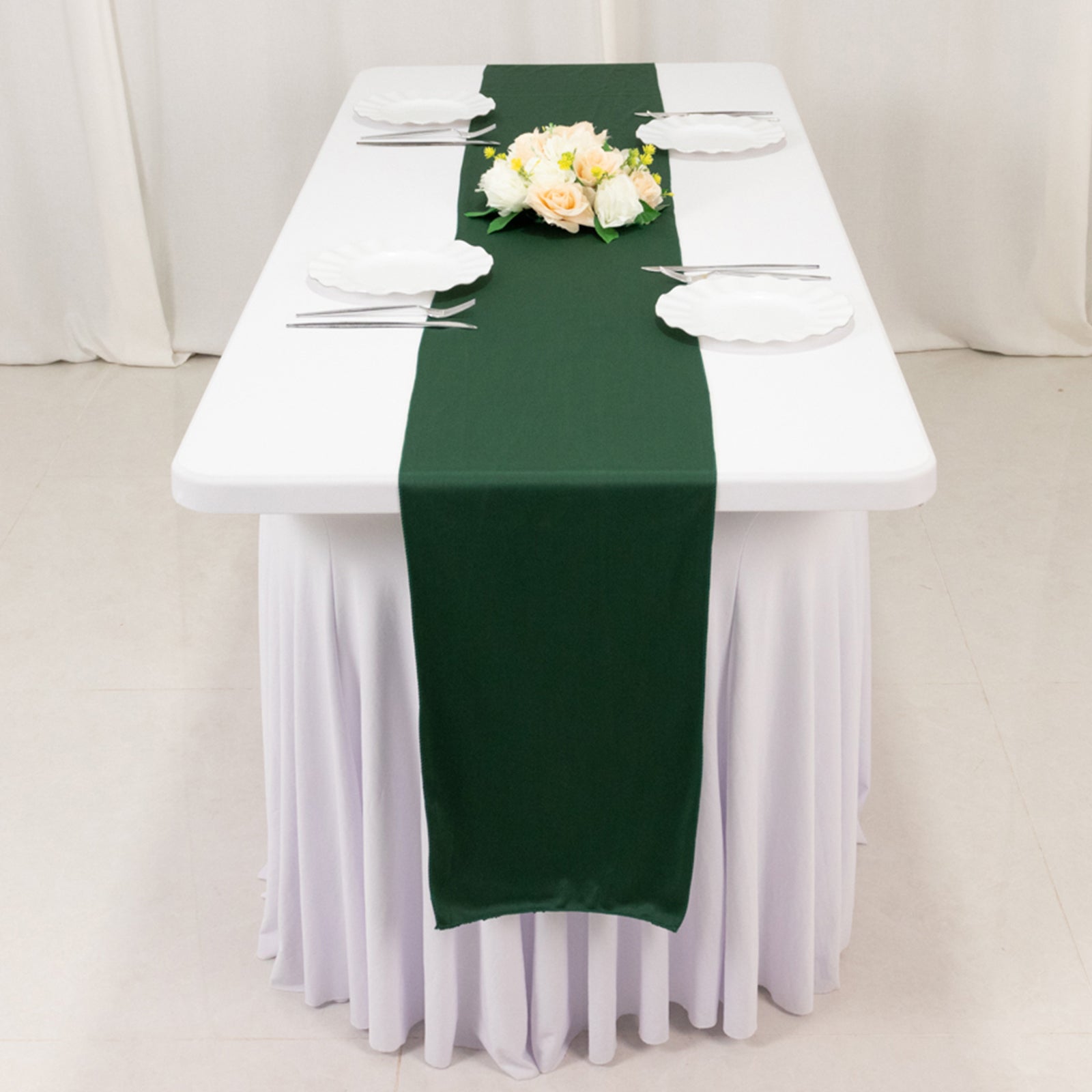Scuba Polyester 12"x108" Table Runner Hunter Emerald Green - Wrinkle-Free Table Linen