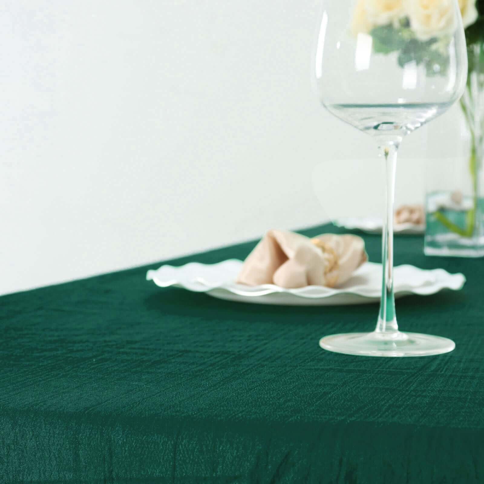 Taffeta 90"x132" Rectangle Tablecloth Hunter Emerald Green - Seamless Accordion Crinkle Table Cover