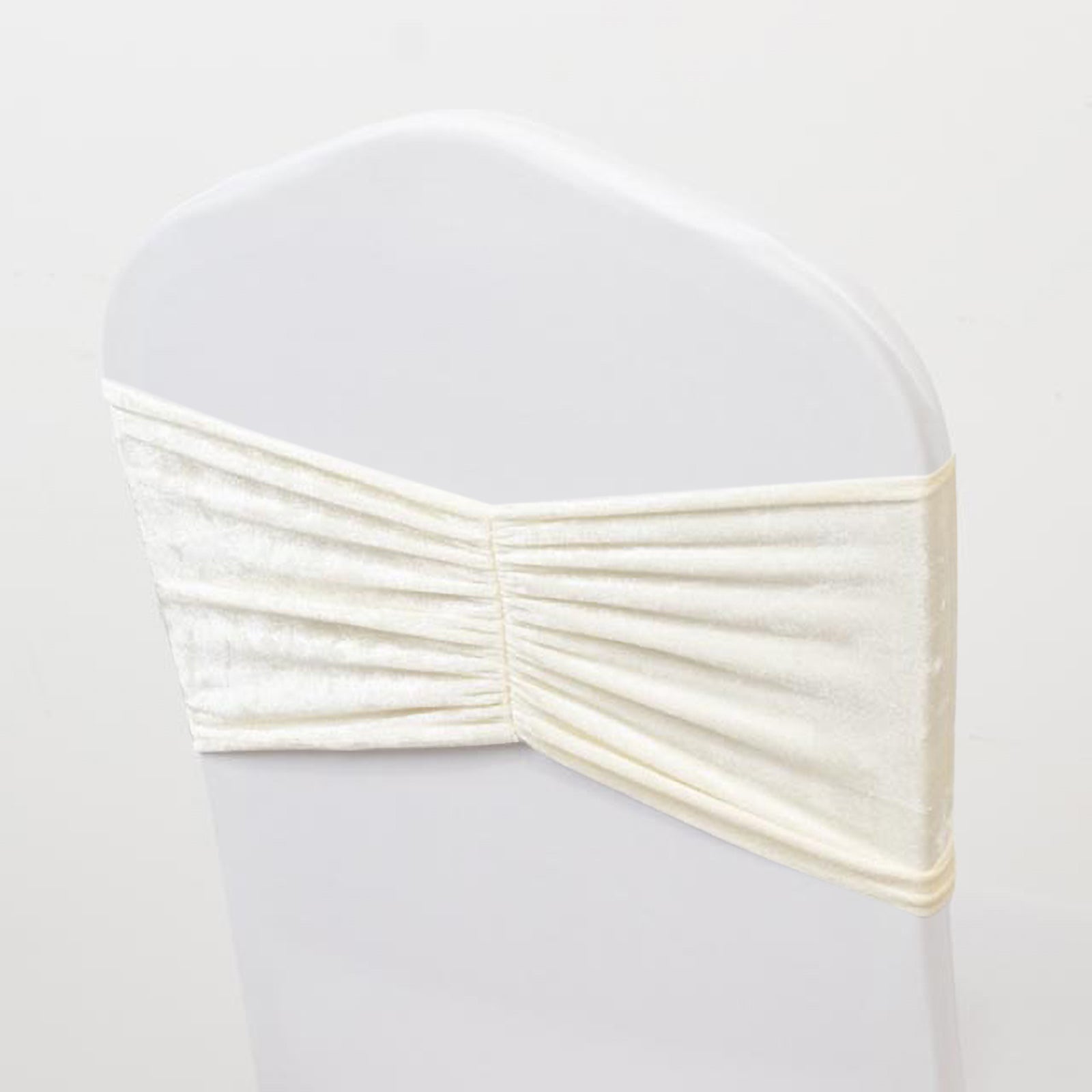 5 Pack Crushed Velvet Chair Bands Ivory Wide Ruffle Style - Textured Chair Sashes for Stunning Event Decor - 8"x15"