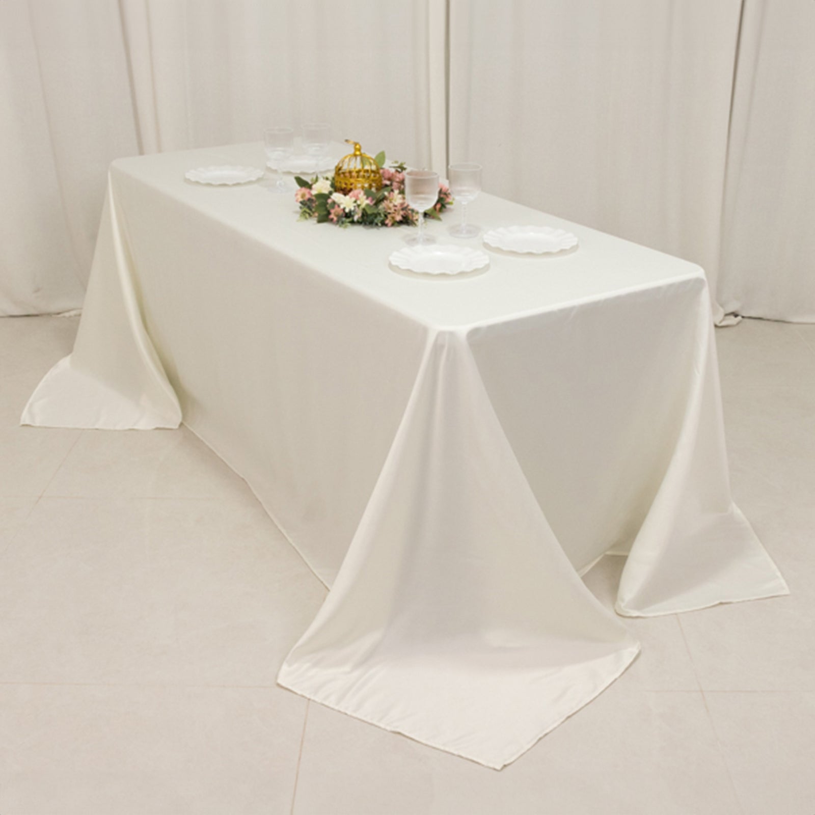 Lamour Satin 90"x132" Rectangle Tablecloth Ivory - Soft & Silk-Like Seamless Table Cover