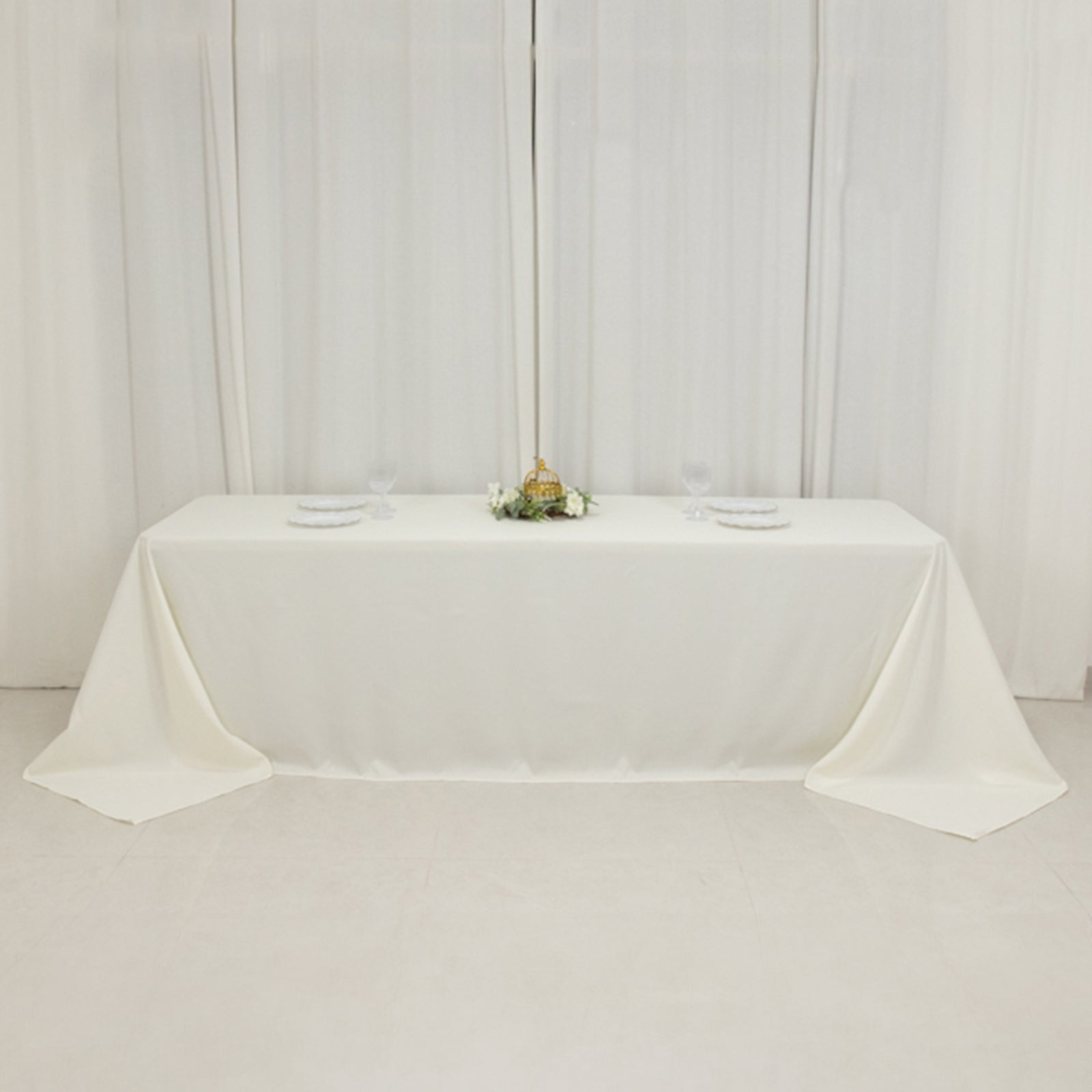 Fire Retardant Premium Polyester 90"x156" Rectangular Tablecloth Ivory - High-Performance Seamless Table Cover