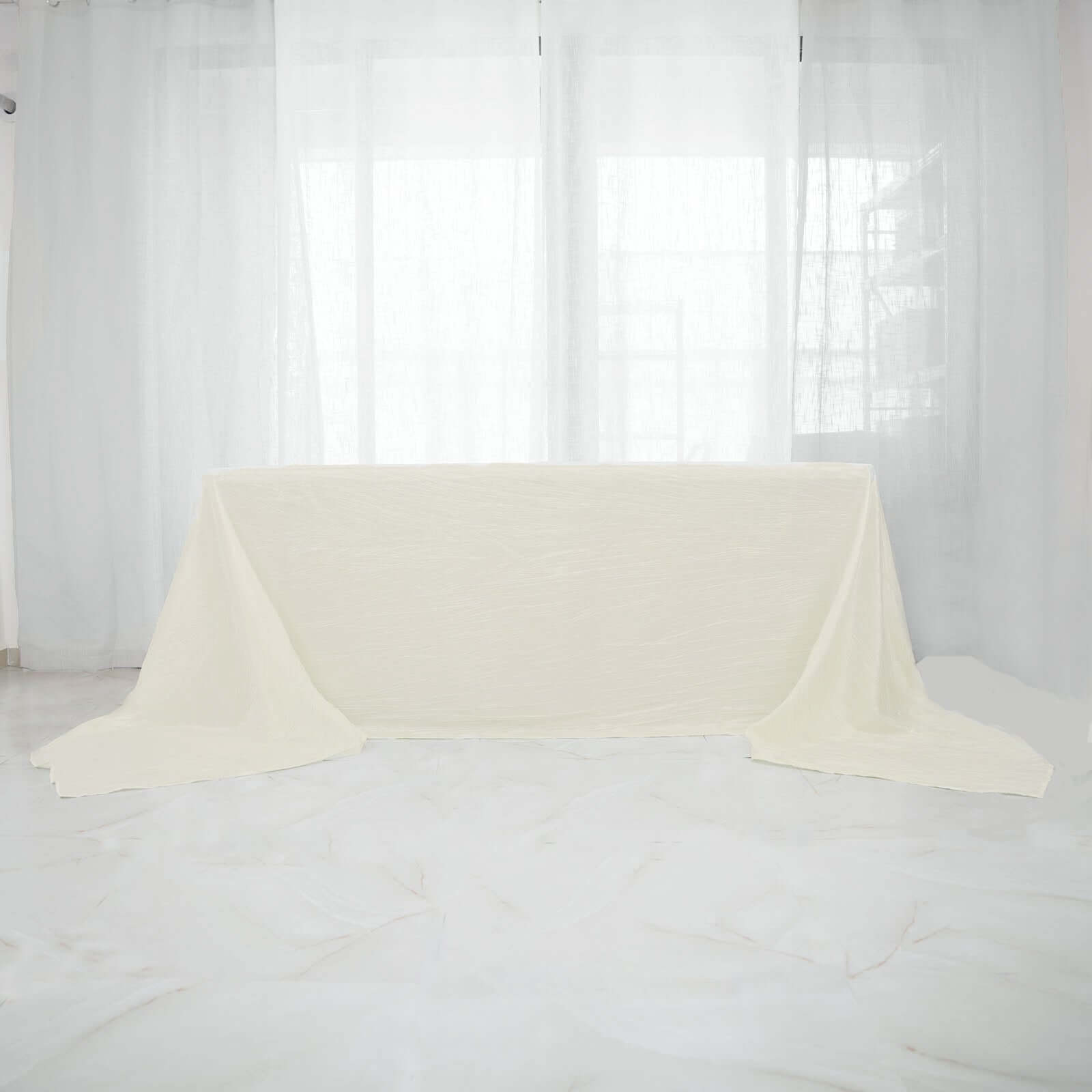 Taffeta 90"x156" Rectangle Tablecloth Ivory - Accordion Crinkle Seamless Table Cover