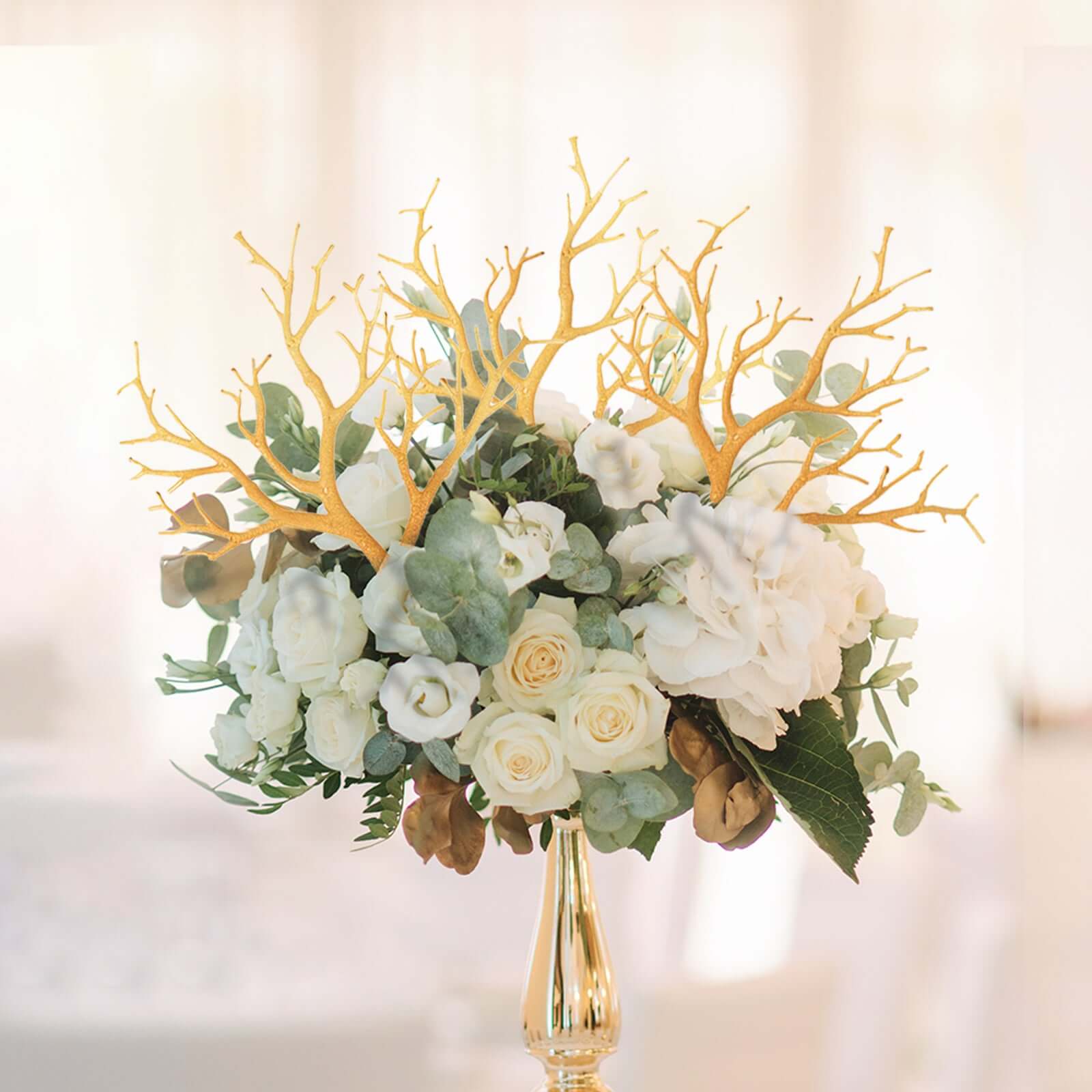 10-Pack Artificial Manzanita Tree Branch Metallic Gold for Vase Filler Home Wedding Centerpiece Ornament 14"