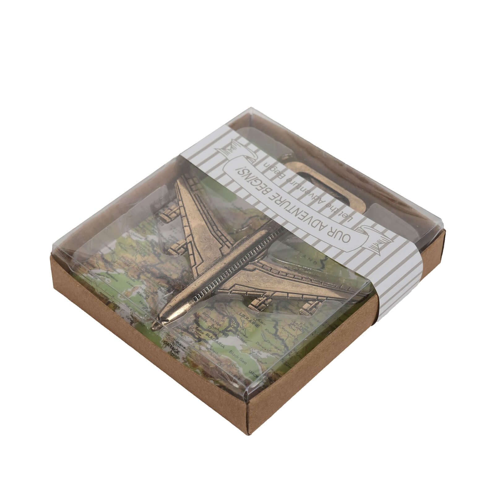 4" Antique Gold Metal Airplane Bottle Opener Vintage Party Favor Gift Box Pre-Packed