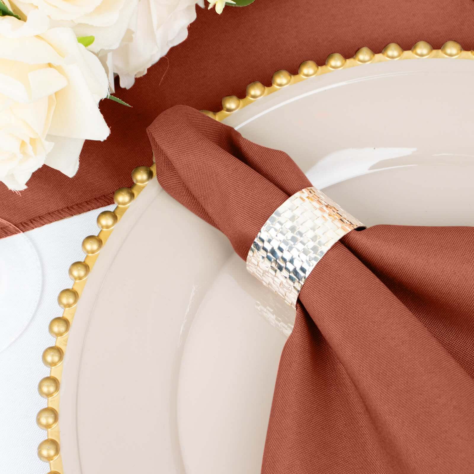 5 Pack Polyester 20"x20" Napkins Terracotta (Rust) - Wrinkle Resistant & Easy Care Cloth Napkins