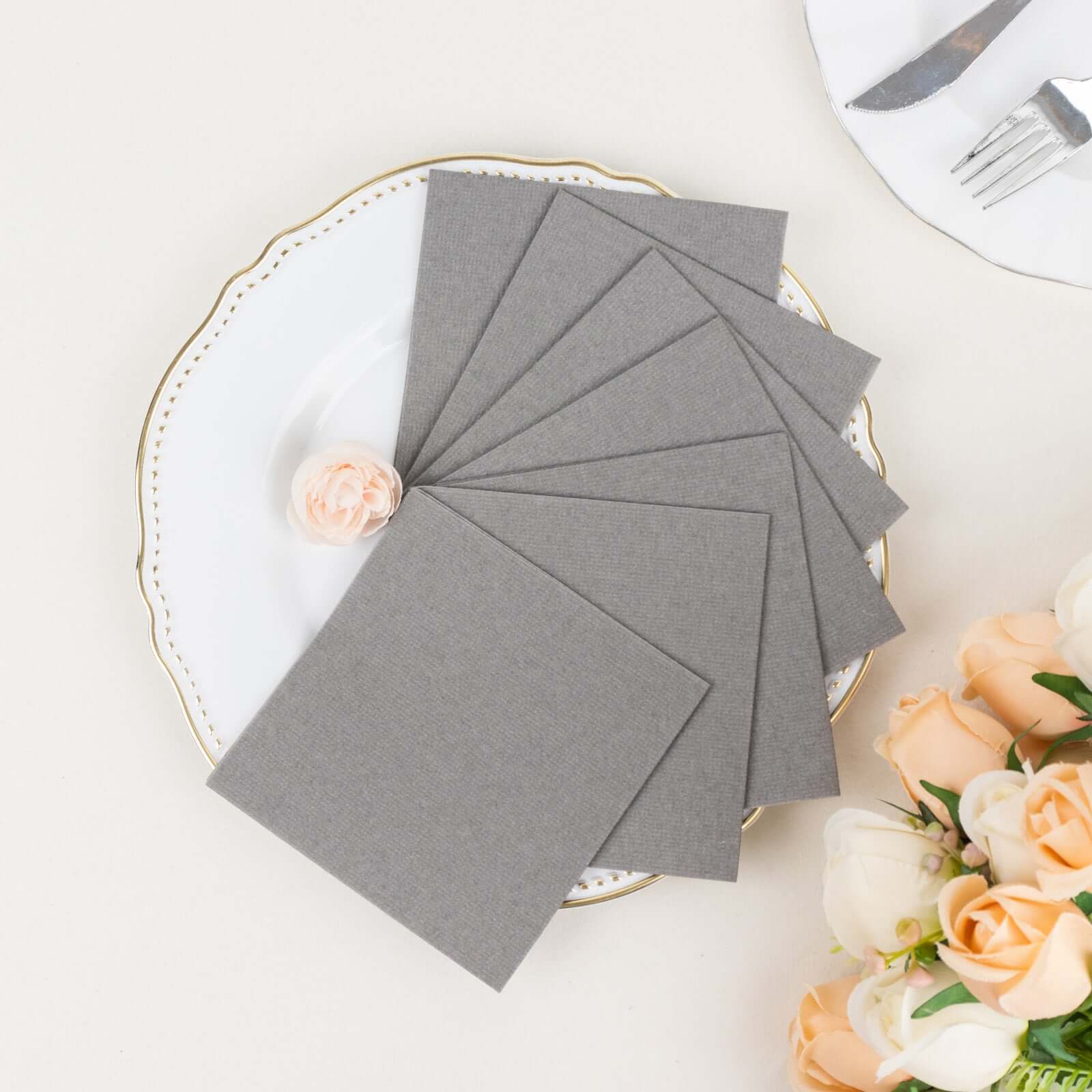 20 Pack Linen-Like Paper 5"x5" Napkins Silver - Highly Absorbent Airlaid Napkins