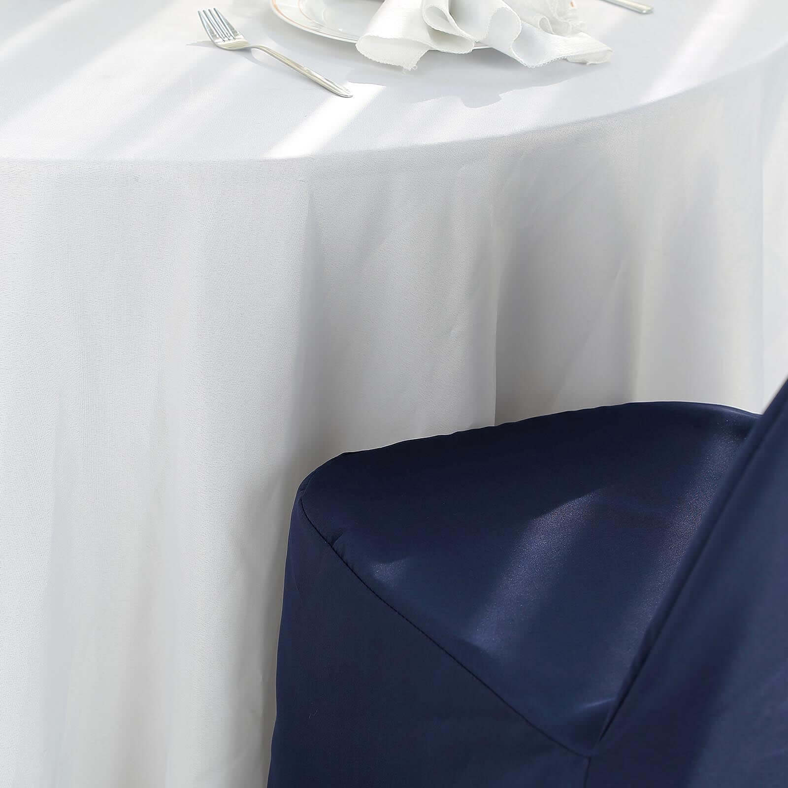 Polyester Slip On Banquet Chair Covers Navy Blue - Stain-Resistant Reusable Durable Fabric