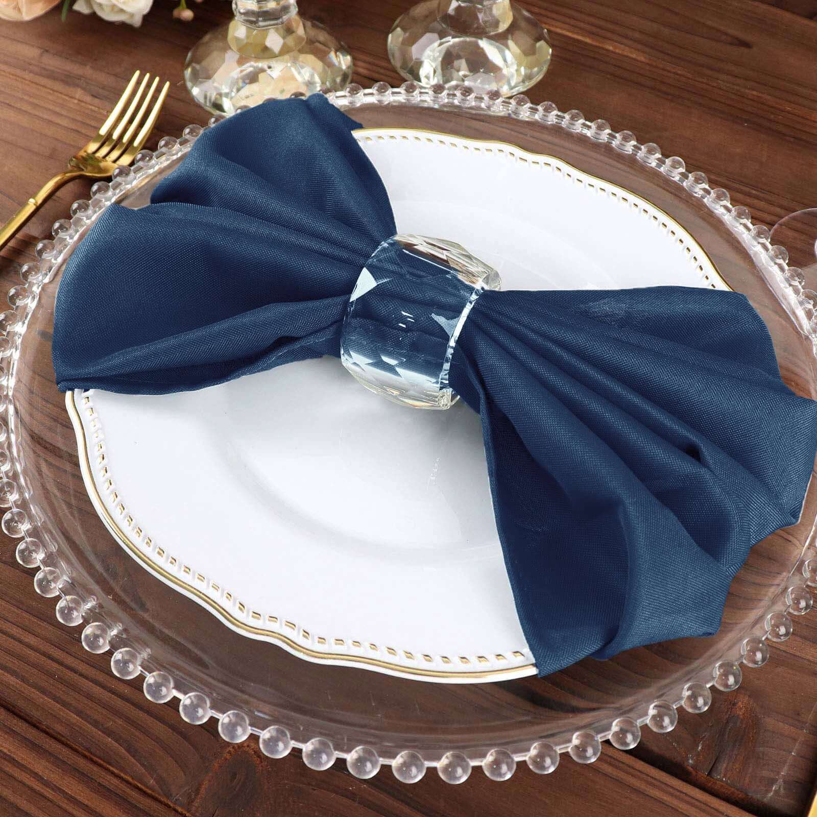 5 Pack Polyester 20"x20" Napkins Navy Blue - Wrinkle Resistant & Easy Care Cloth Napkins