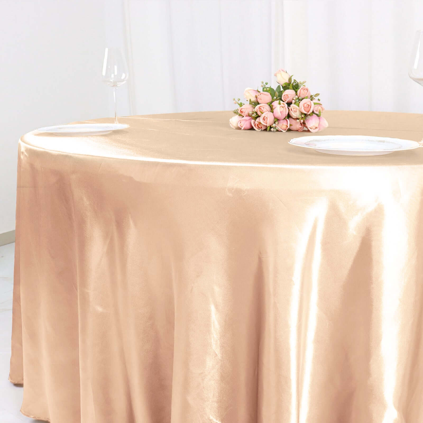 Satin 120" Round Tablecloth Nude - Stylish Seamless Table Cover
