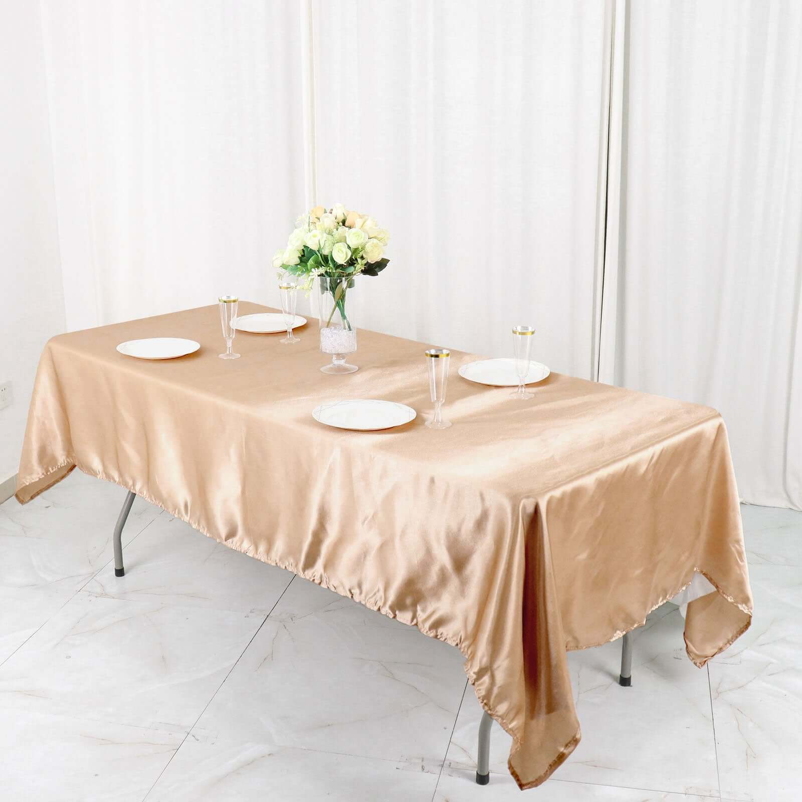 Satin Rectangular 60"x102" Tablecloth Nude - Smooth and Lustrous Table Cover