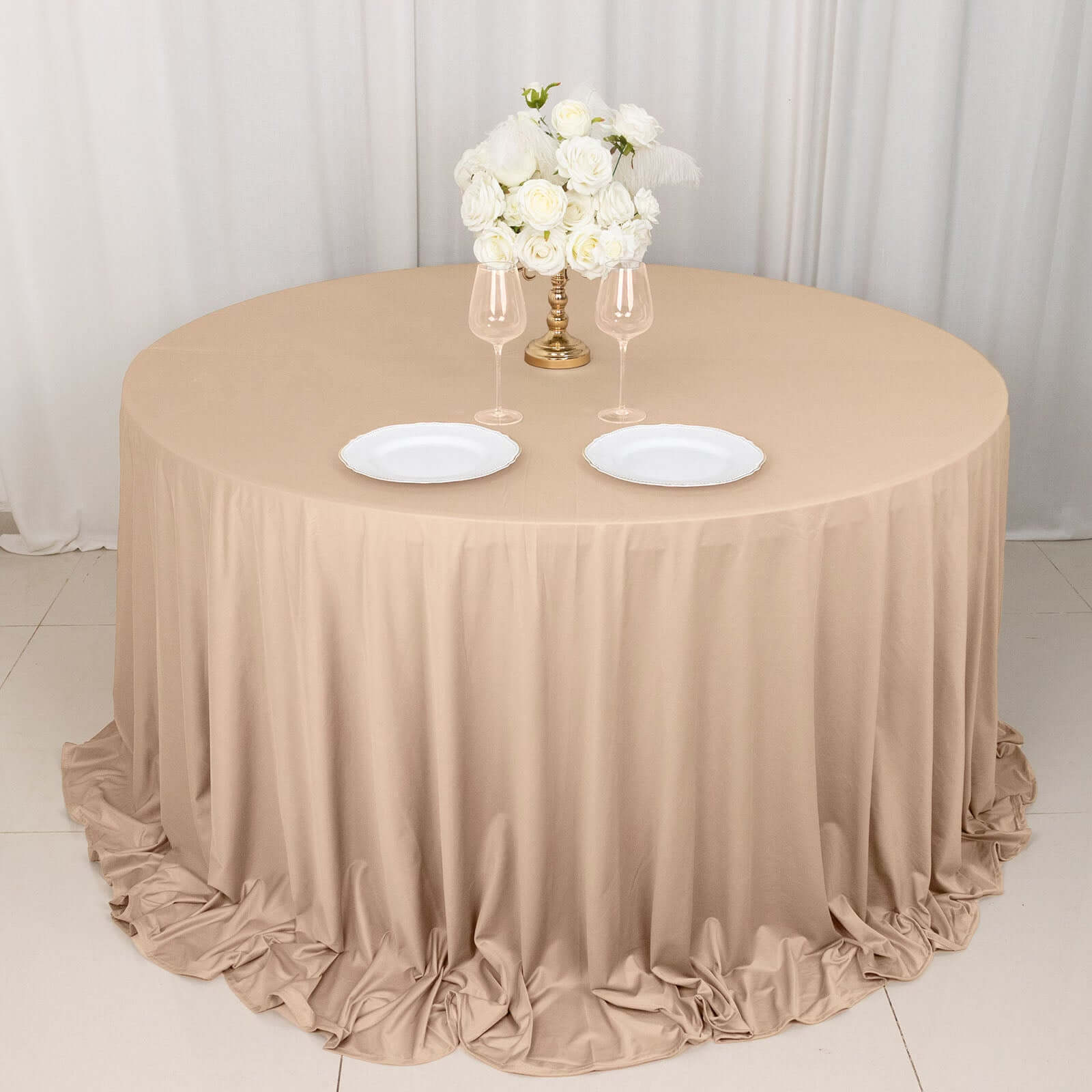 Scuba Round 132" Tablecloth Nude - Wrinkle Free & Stain Resistant Seamless Table Cover