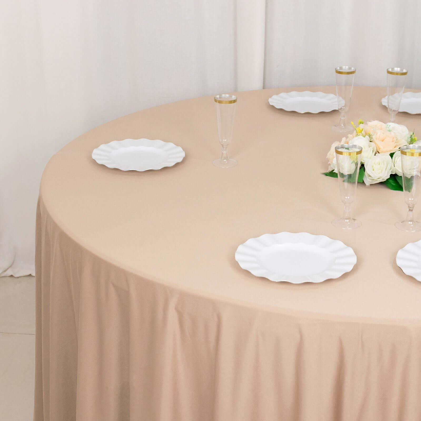 Scuba Round 120" Tablecloth Nude - Wrinkle Free & Stain Resistant Seamless Table Cover