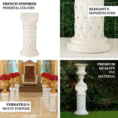 2 Pack White Crystal Beaded Pedestal Stand French Inspired Pillar With 10mm Crystal Studs - 25" Tall PVC