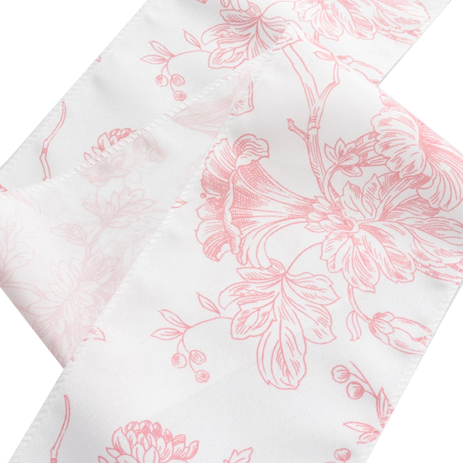Polyester Chair Sashes White/Pink French Toile Floral Design - Wrinkle-Resistant & Durable Chair Bows 6"x108"