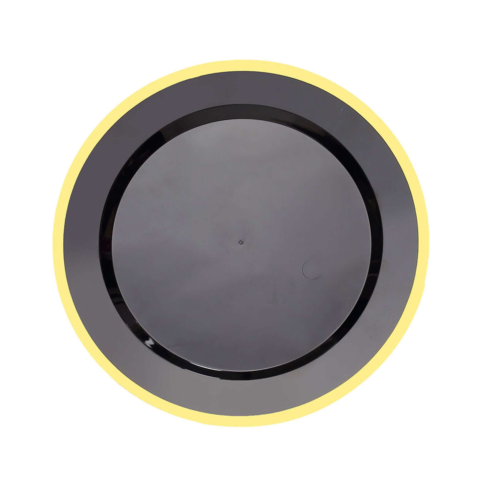 10-Pack Plastic 7" Round Appetizer Plates in Black with Gold Rim - Sleek Disposable Salad Plates for Banquets & Special Occasions