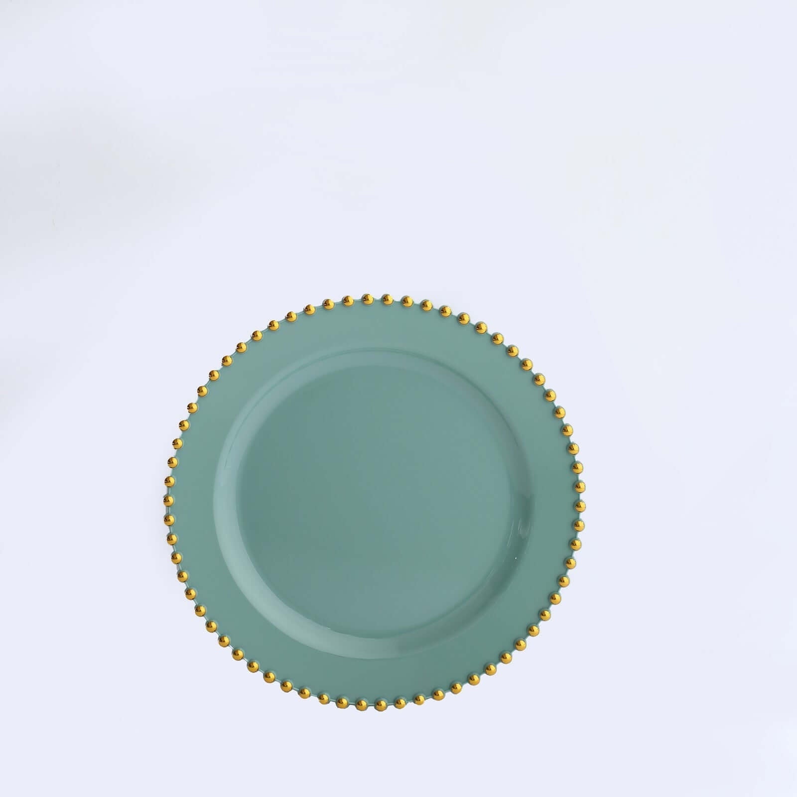10-Pack Dusty Sage Green Plastic Dessert Plates – 8" Round with Gold Beaded Rim, Disposable for Parties & Events