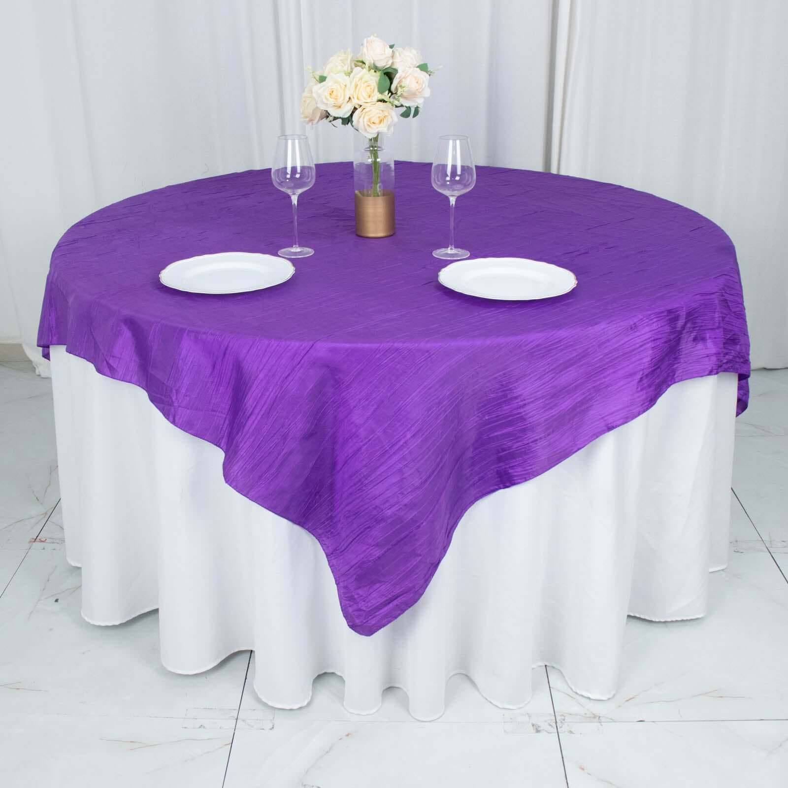 Taffeta 72"x72" Table Overlay Square Tablecloth Purple - Accordion Crinkle Table Cover