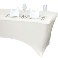 Stretch Spandex 6ft Rectangle Tablecloth Ivory - Durable Form-Fitting Table Cover